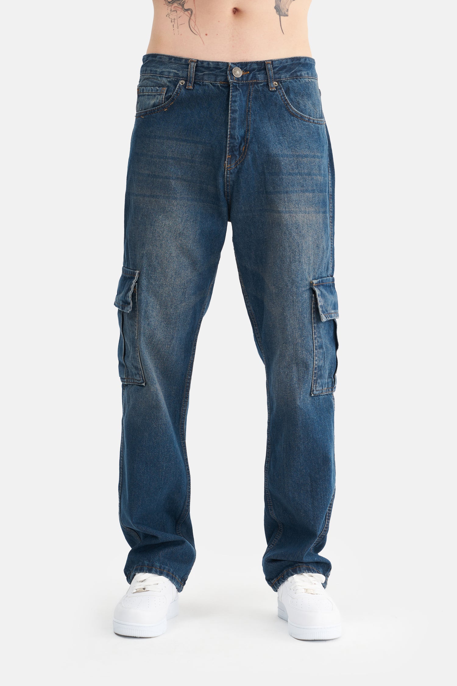 Mesfeno Men's Cargo Pocket Baggy Loose Fit Denim Pants