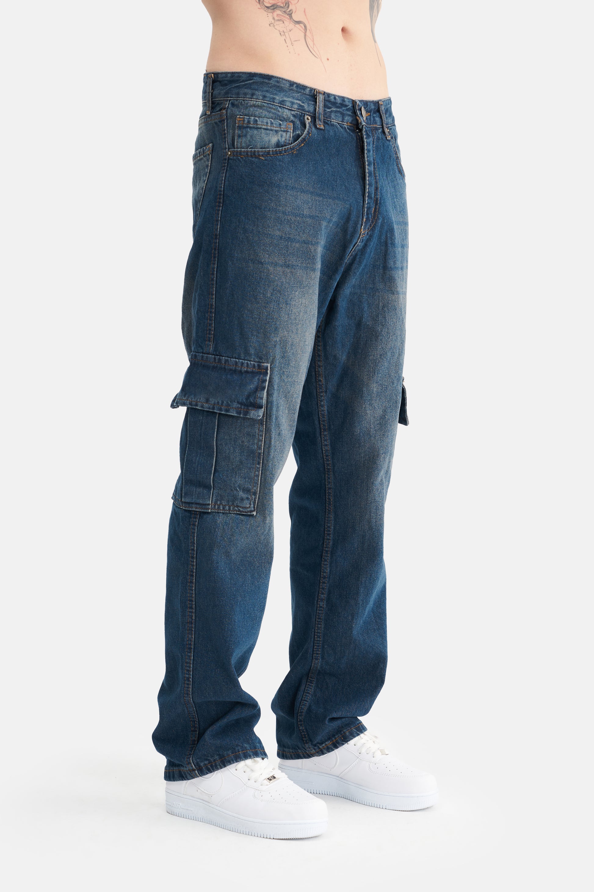 Mesfeno Men's Cargo Pocket Baggy Loose Fit Denim Pants