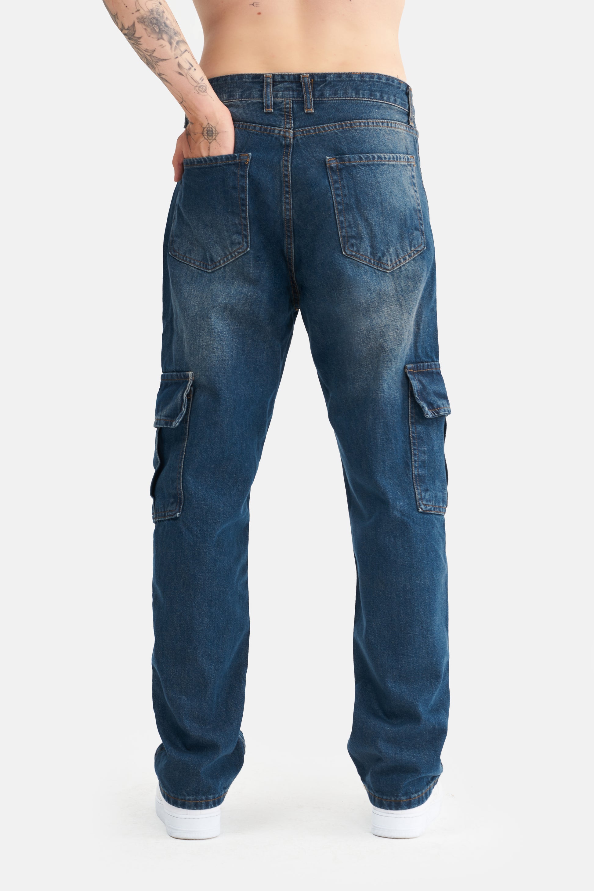 Mesfeno Men's Cargo Pocket Baggy Loose Fit Denim Pants