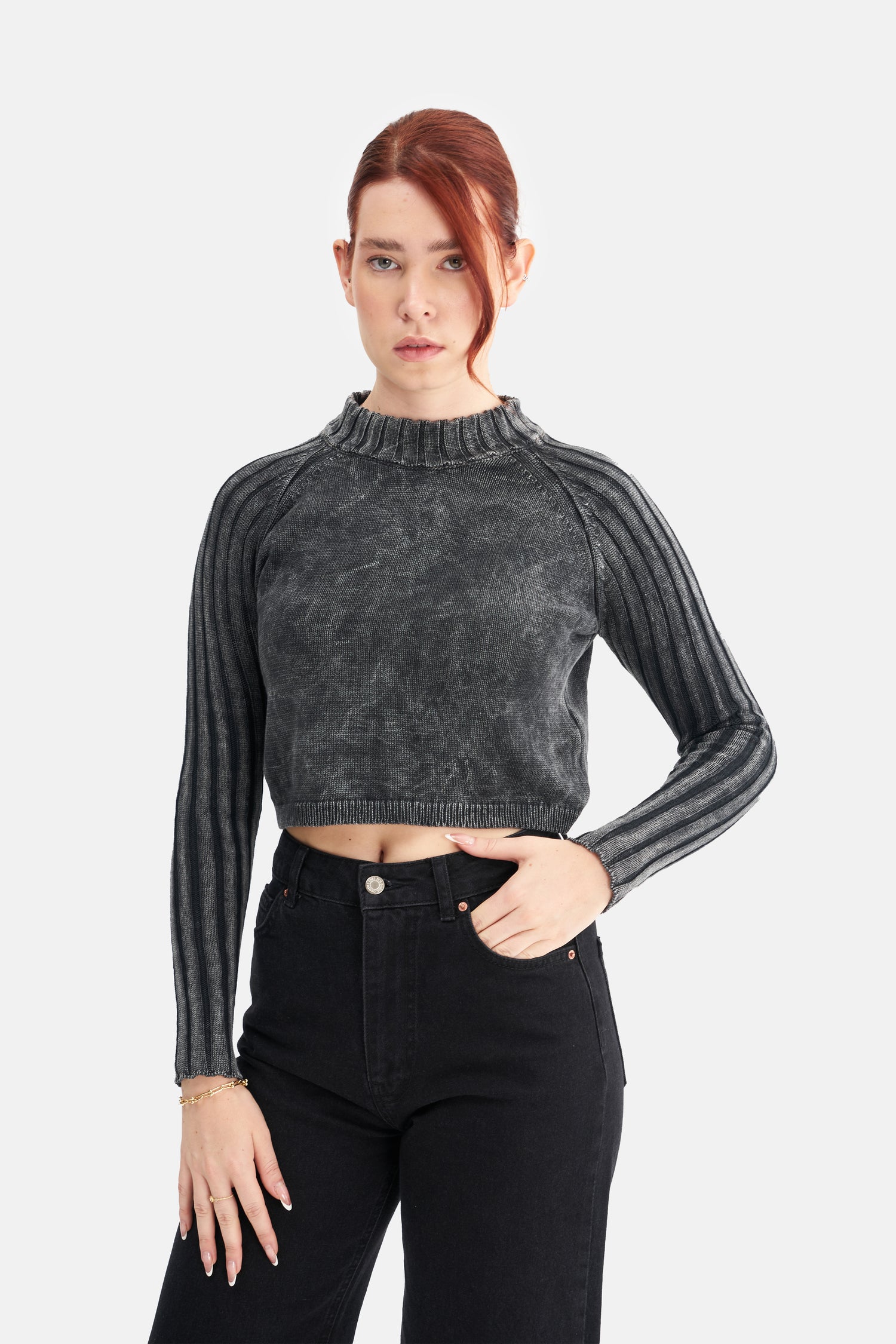 Mesfeno Women's Effect Washed Knit Crop Sweater