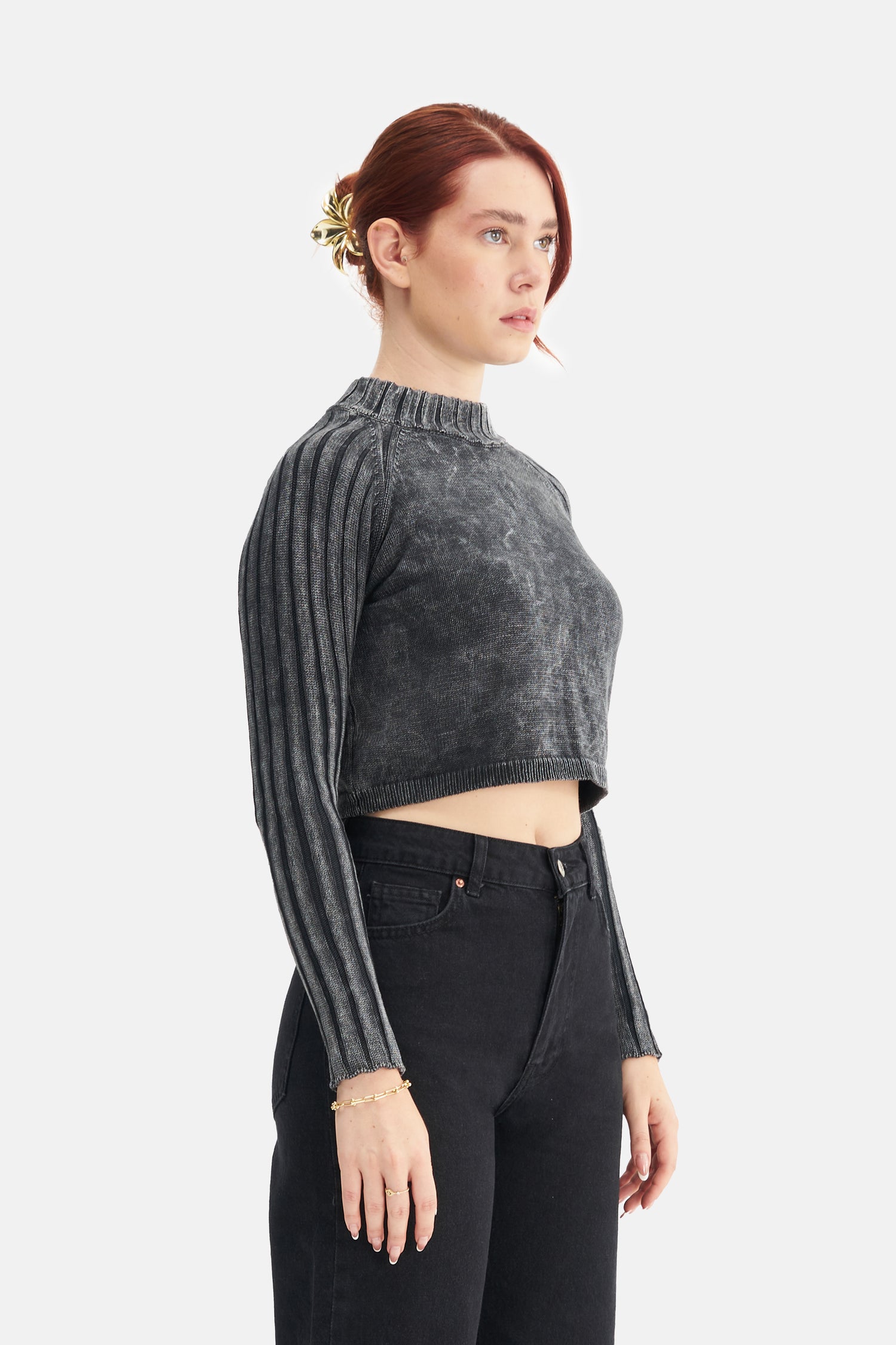 Mesfeno Women's Effect Washed Knit Crop Sweater