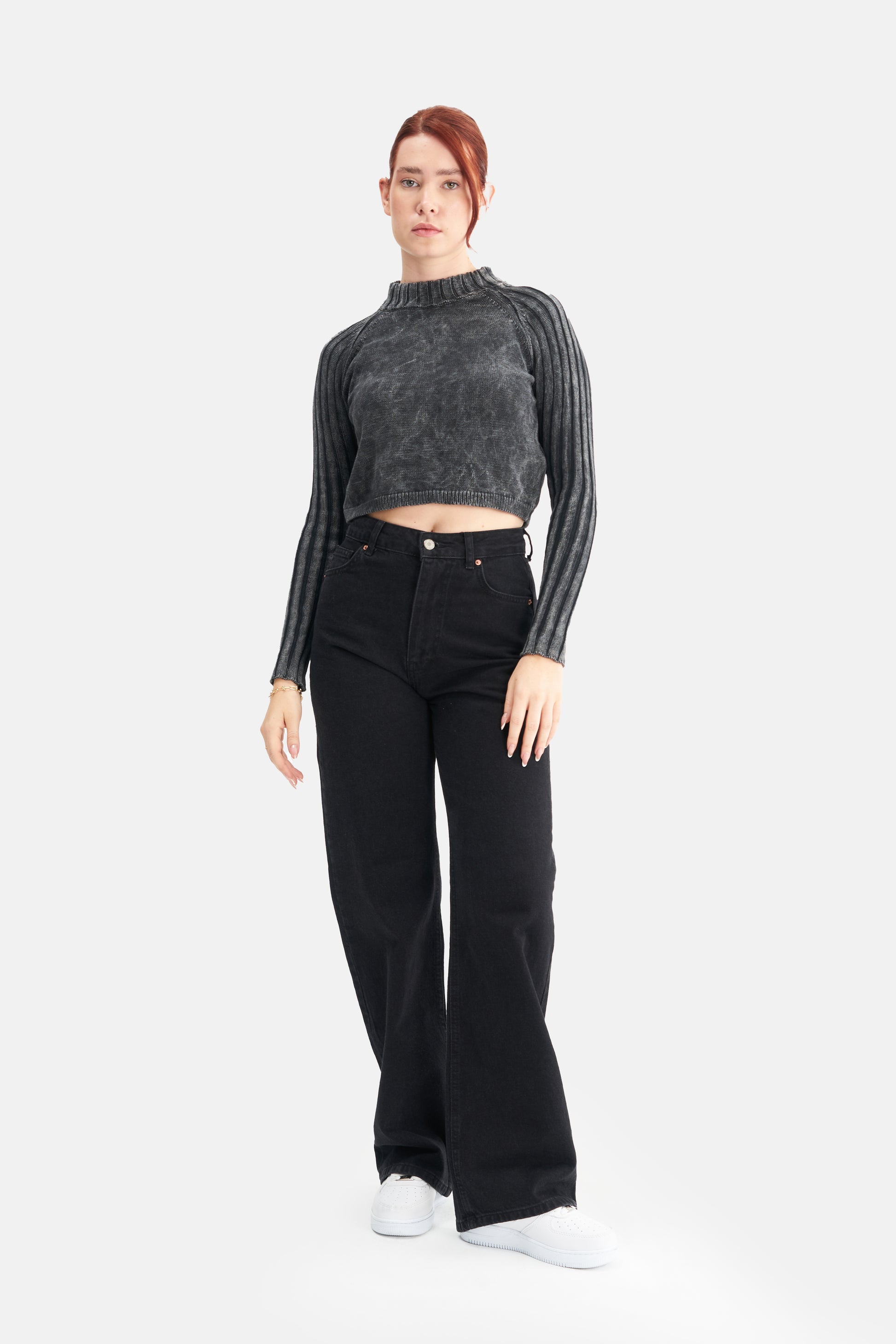 Mesfeno Women's Effect Washed Knit Crop Sweater