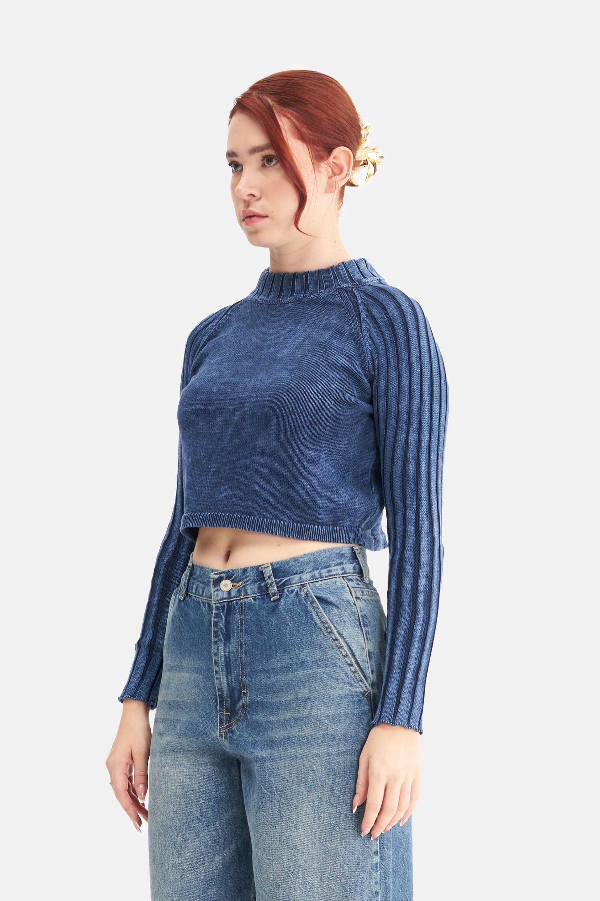Mesfeno Women's Effect Washed Knit Crop Sweater