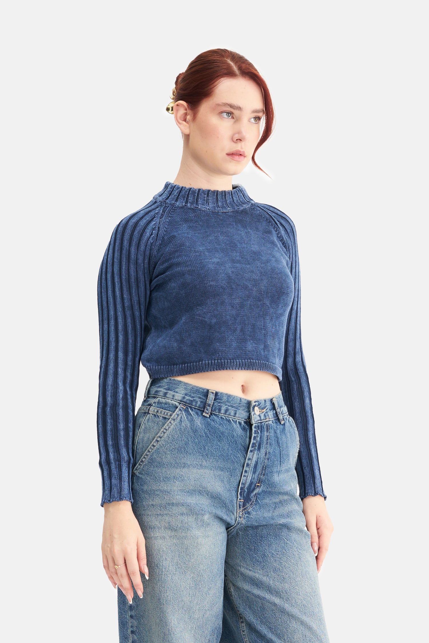 Mesfeno Women's Effect Washed Knit Crop Sweater