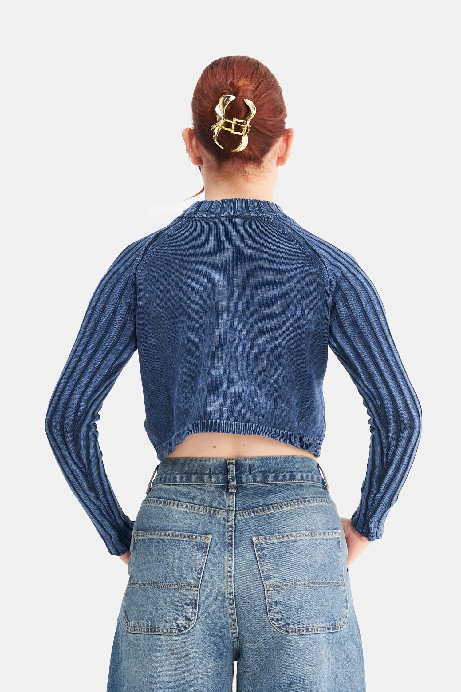 Mesfeno Women's Effect Washed Knit Crop Sweater