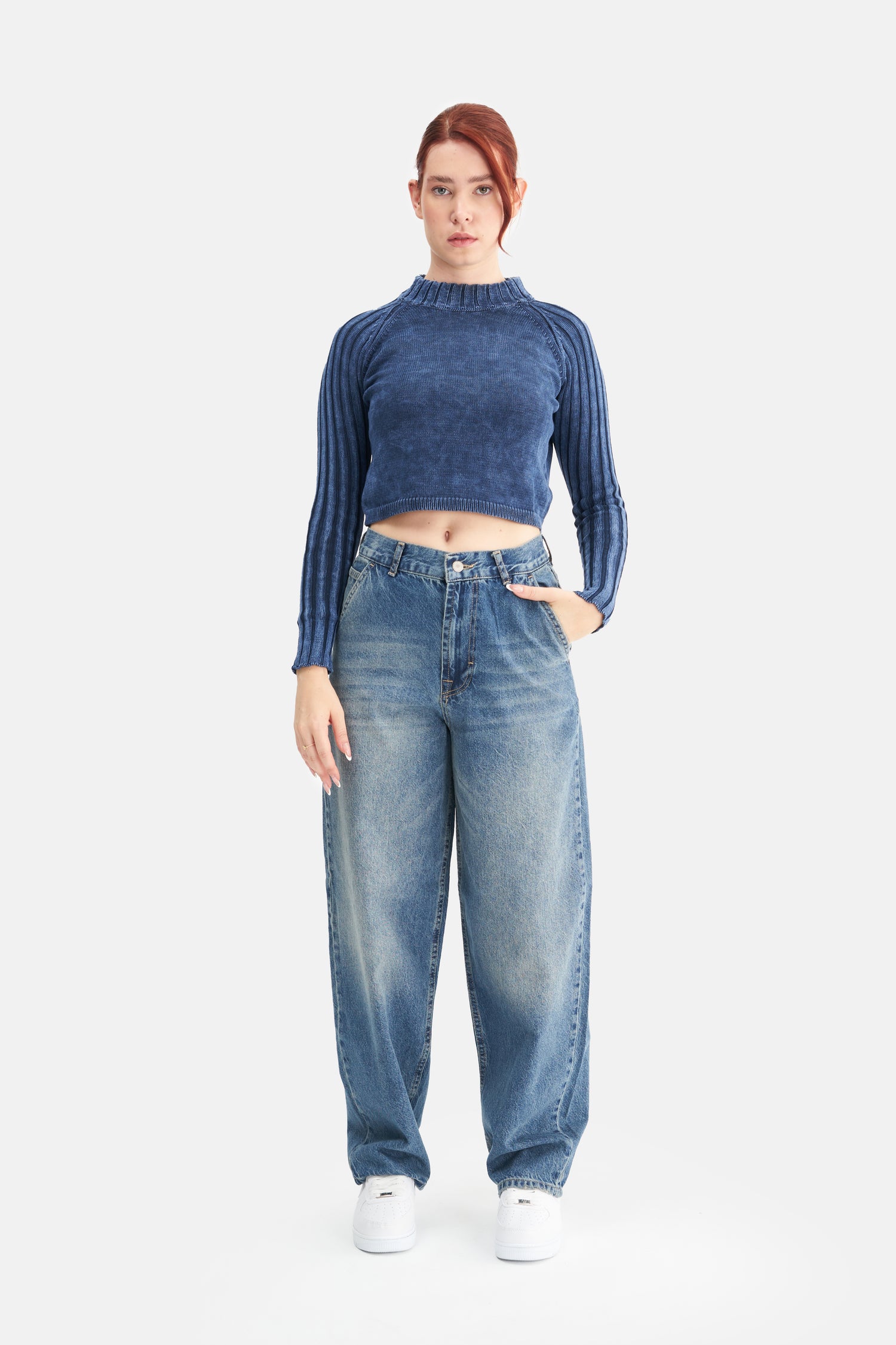 Mesfeno Women's Effect Washed Knit Crop Sweater