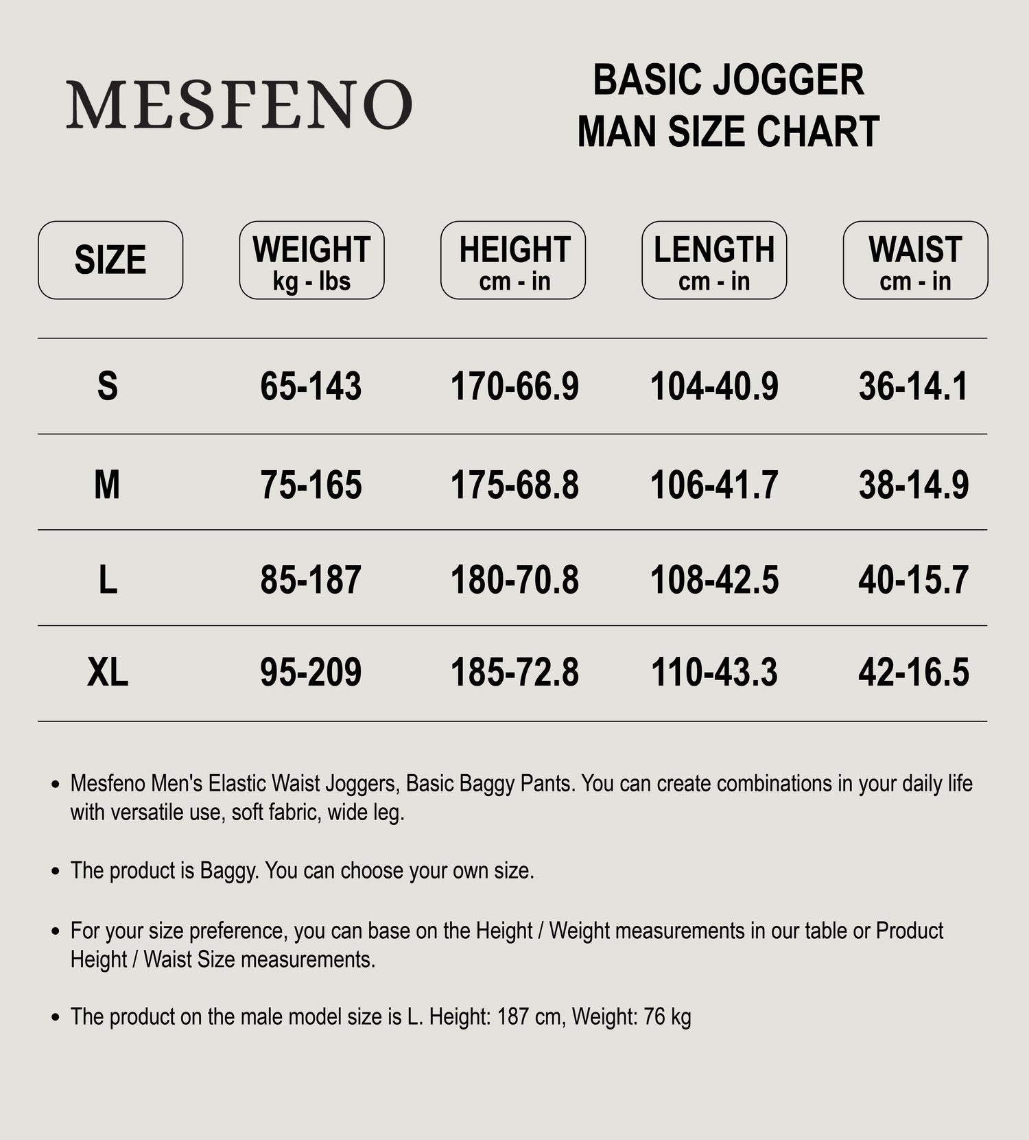Mesfeno Men’s Elastic Waist Jogger Basic Baggy Pants