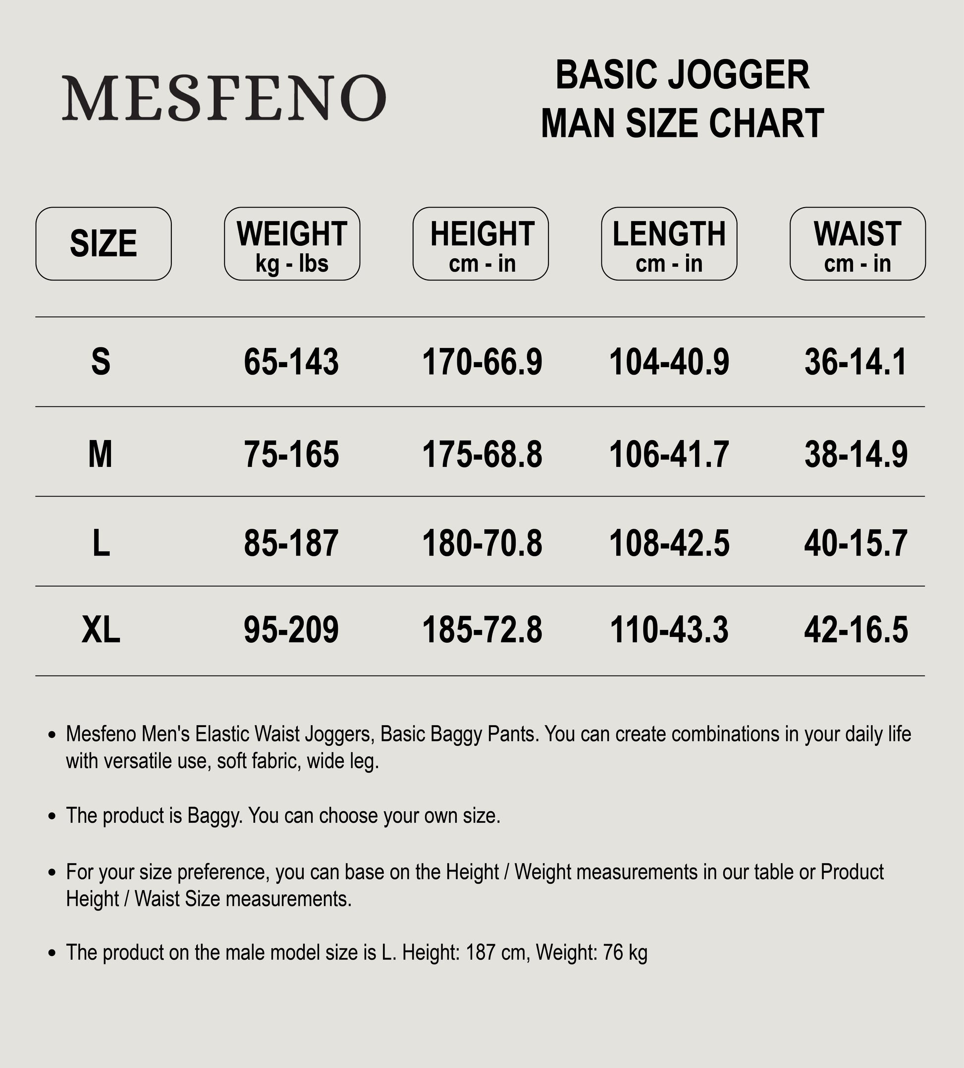 Mesfeno Men’s Elastic Waist Jogger Basic Baggy Pants