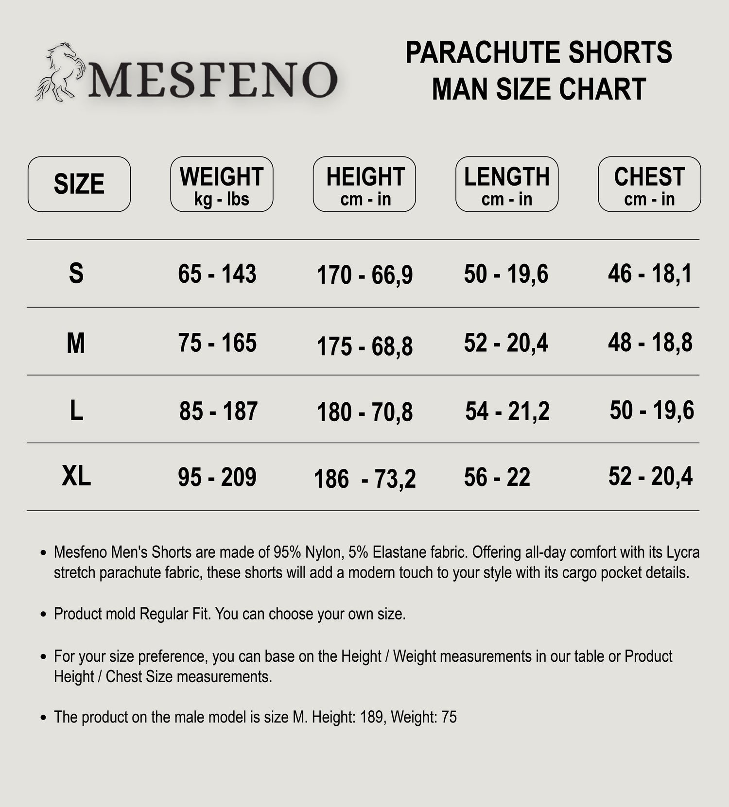 Mesfeno Men's Shorts Lycra Stretch Parachute Fabric