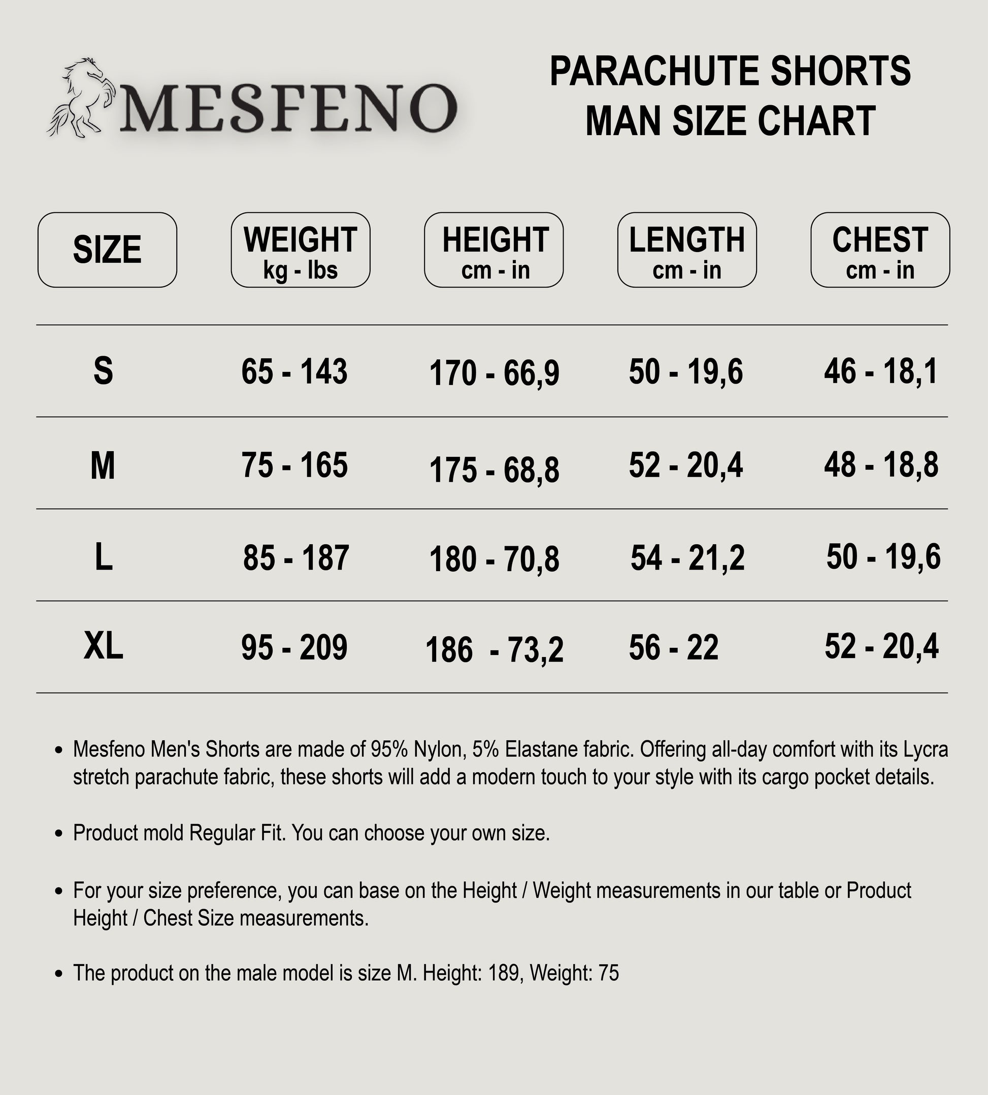Mesfeno Men's Shorts Lycra Stretch Parachute Fabric