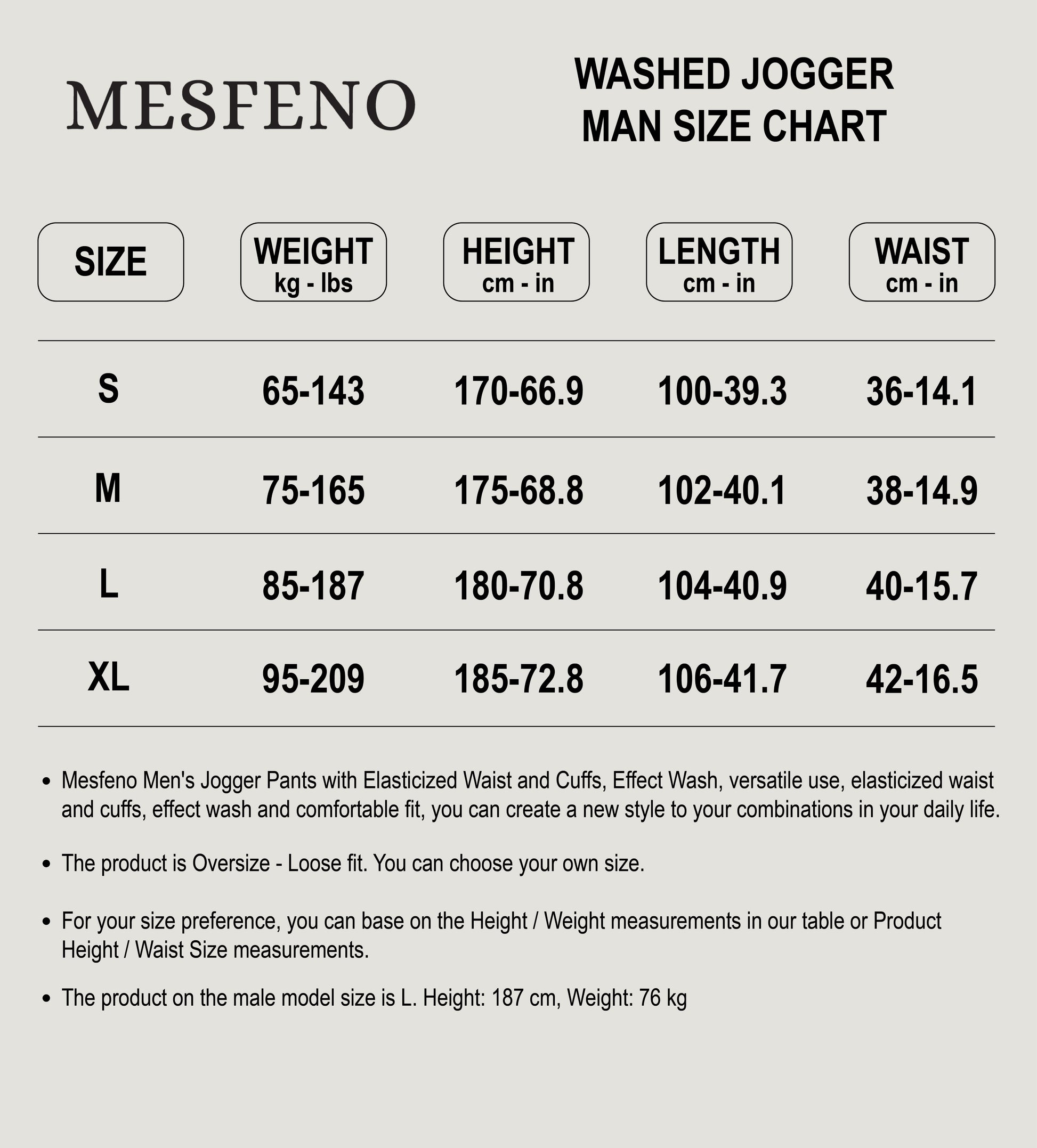 Mesfeno Men’s Elastic Waist and Cuffed Effect Washed Jogger Pants