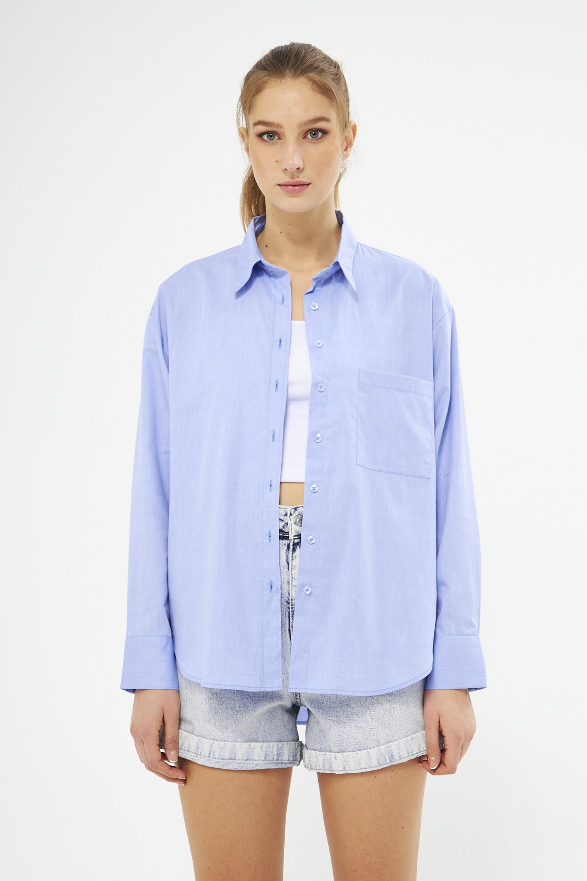 Mesfeno Oversize Loose Fit Basic Shirt Pocket Details