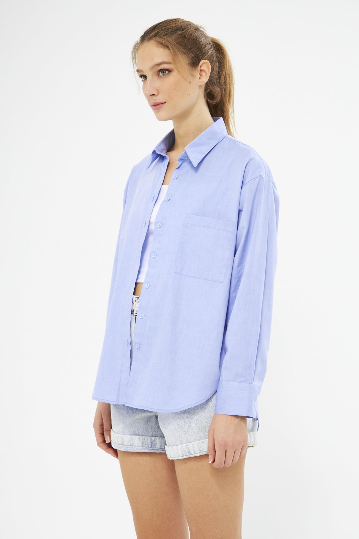 Mesfeno Oversize Loose Fit Basic Shirt Pocket Details