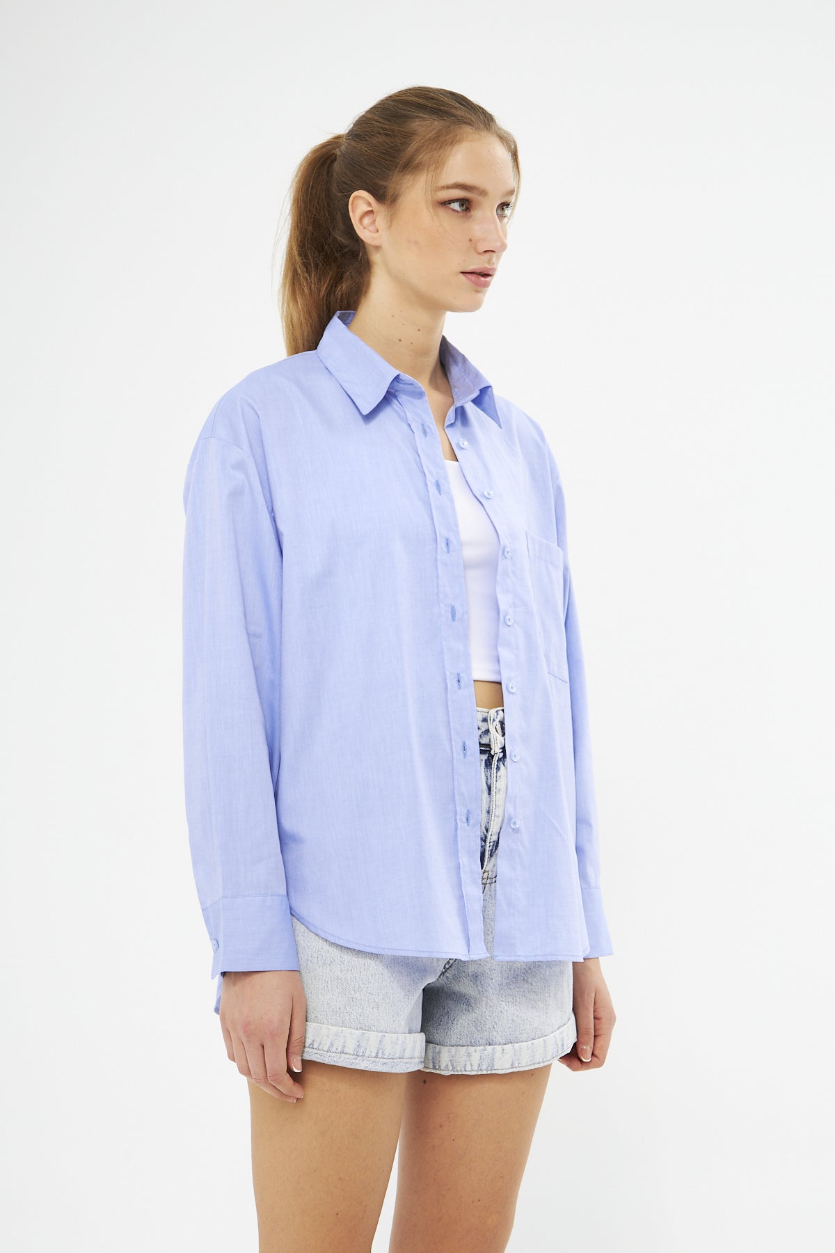 Mesfeno Oversize Loose Fit Basic Shirt Pocket Details