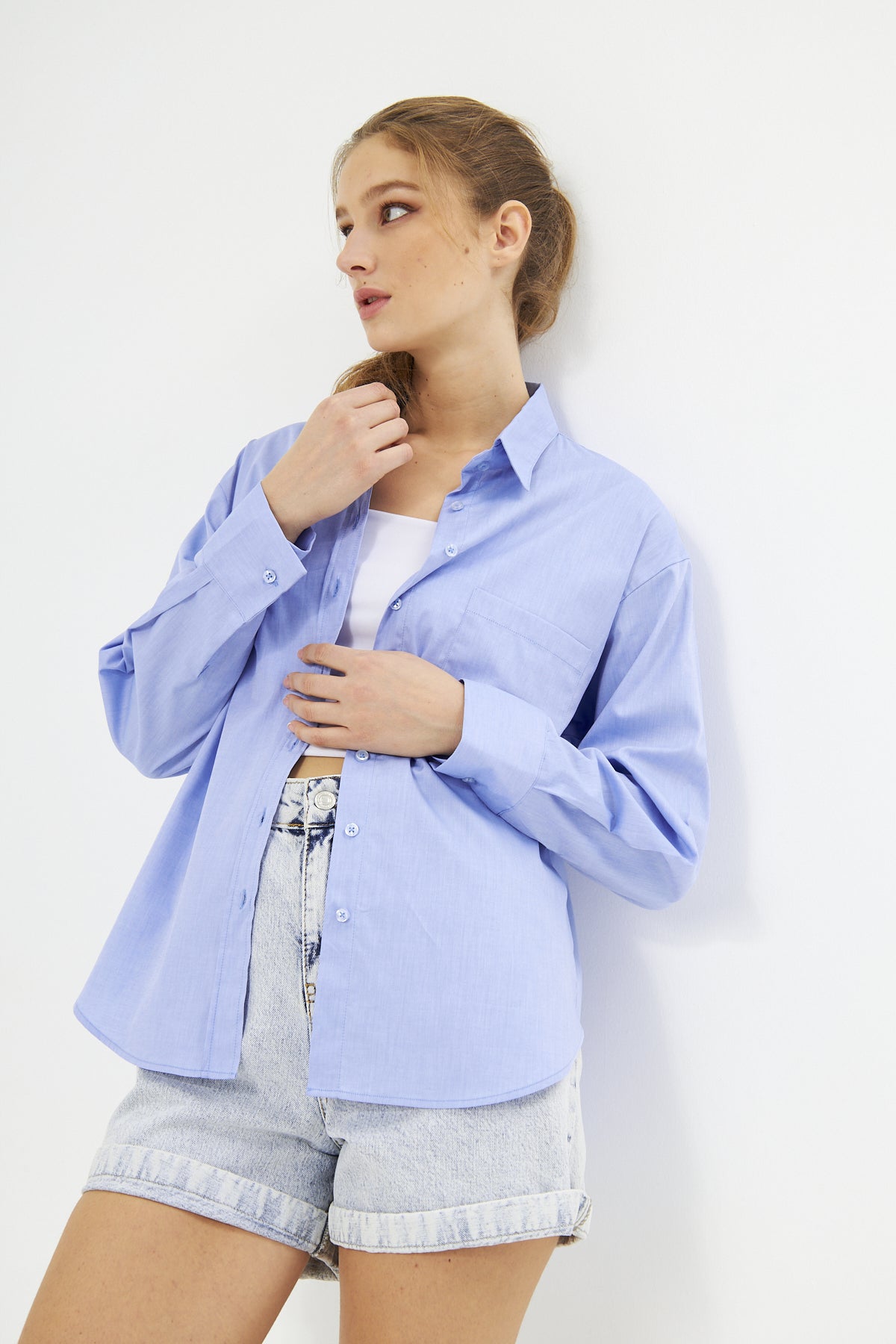 Mesfeno Oversize Loose Fit Basic Shirt Pocket Details