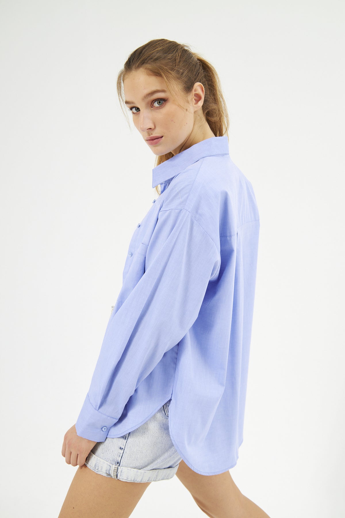 Mesfeno Oversize Loose Fit Basic Shirt Pocket Details