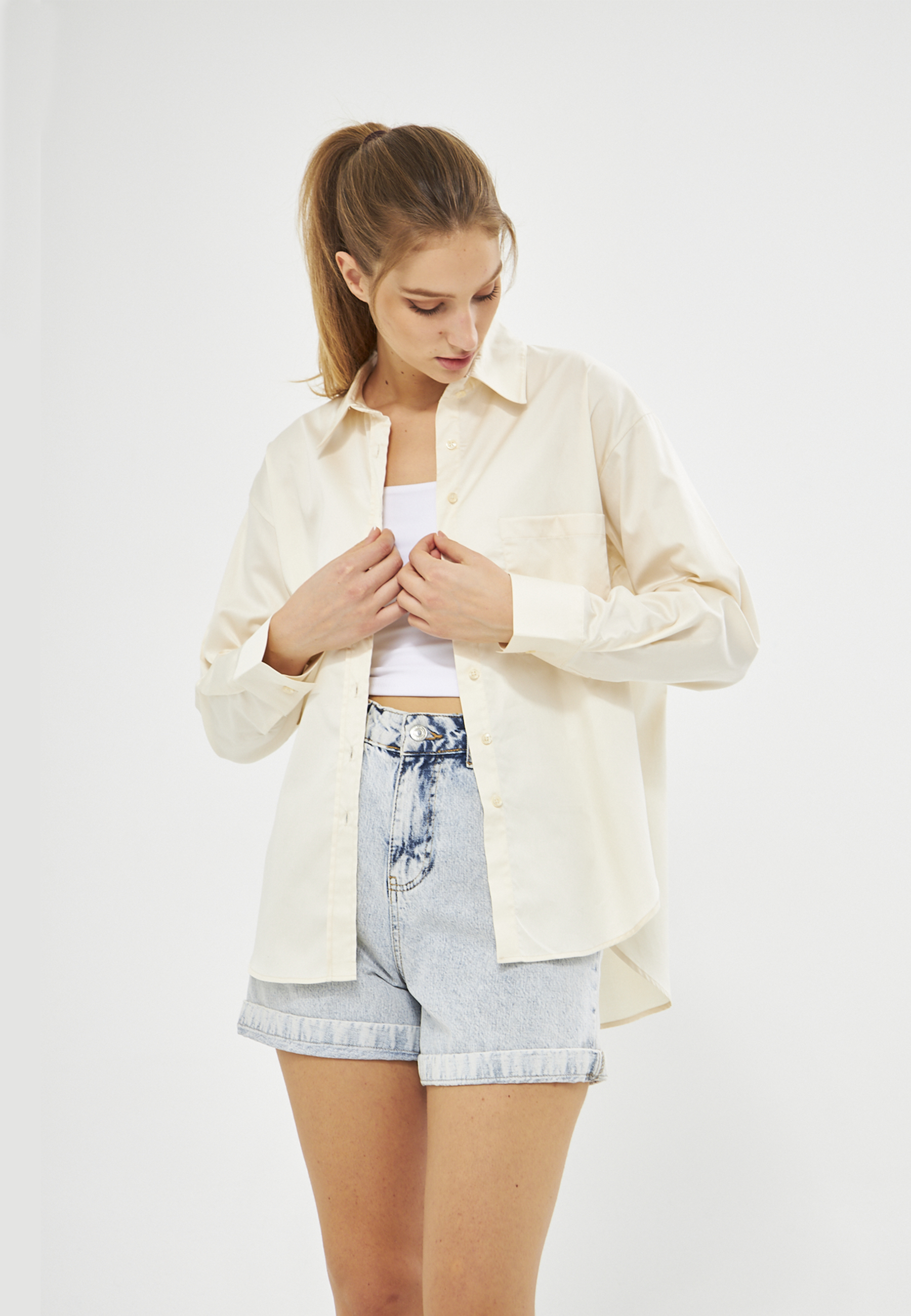 Mesfeno Oversize Loose Fit Basic Shirt Pocket Details
