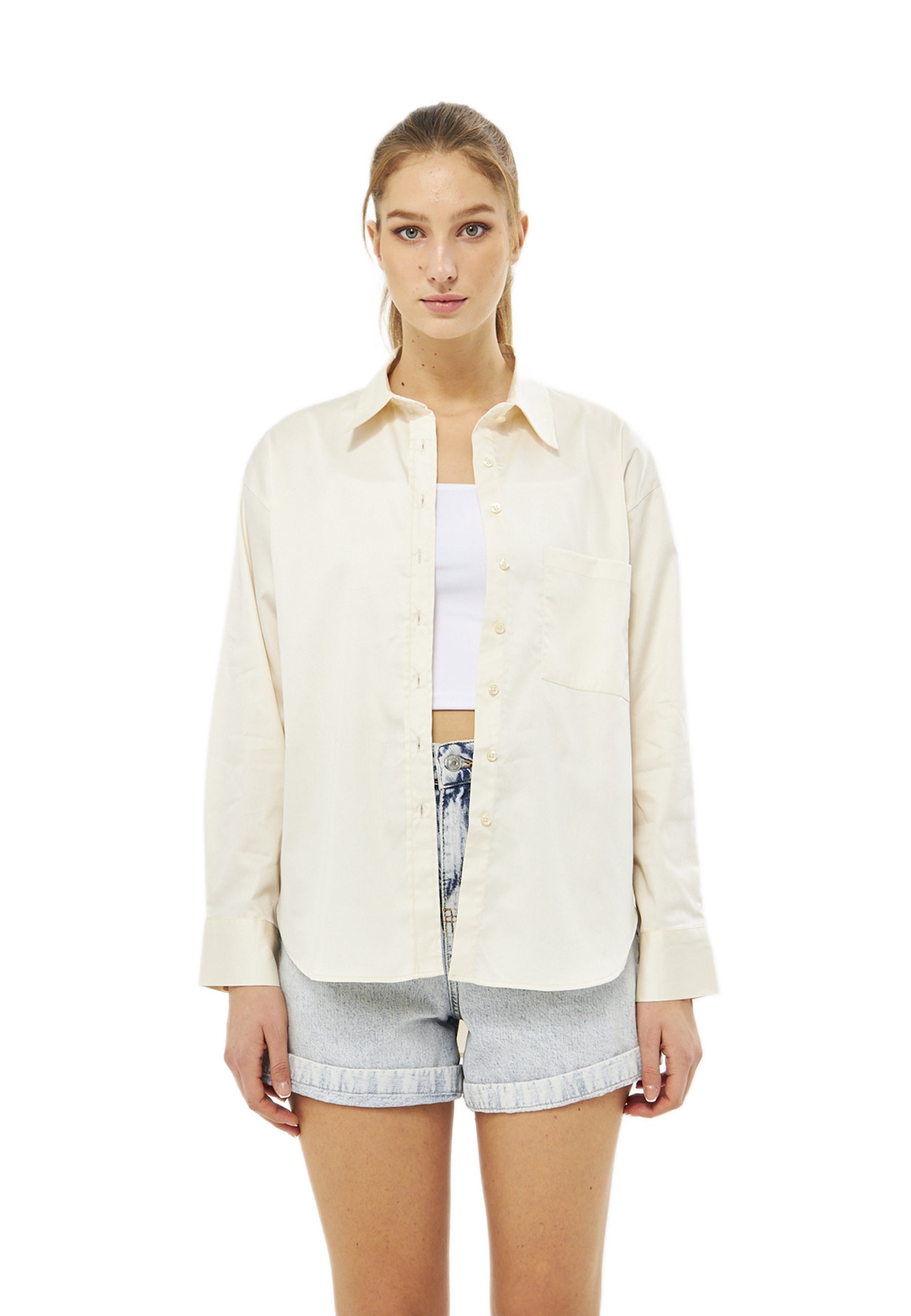 Mesfeno Oversize Loose Fit Basic Shirt Pocket Details