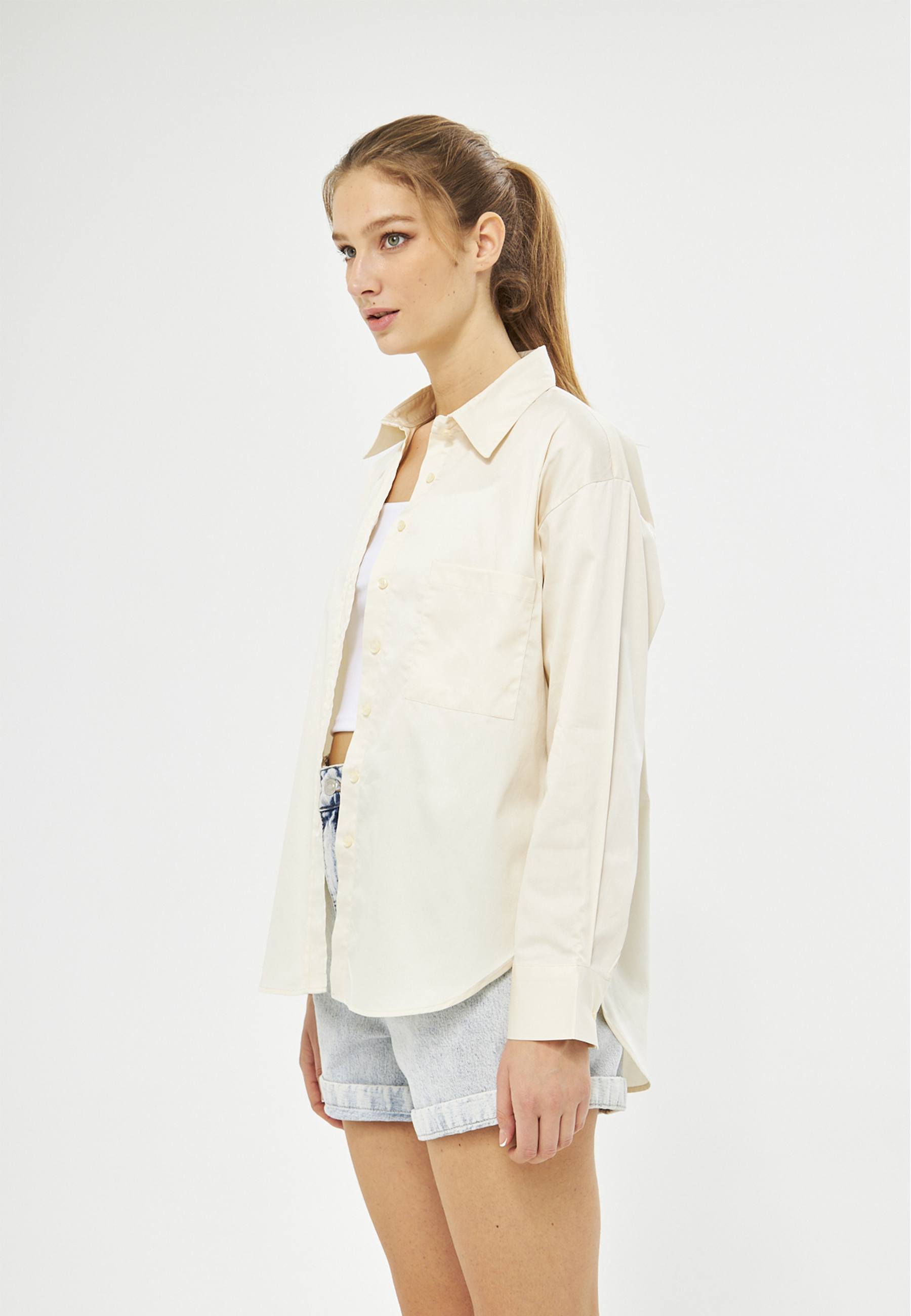Mesfeno Oversize Loose Fit Basic Shirt Pocket Details