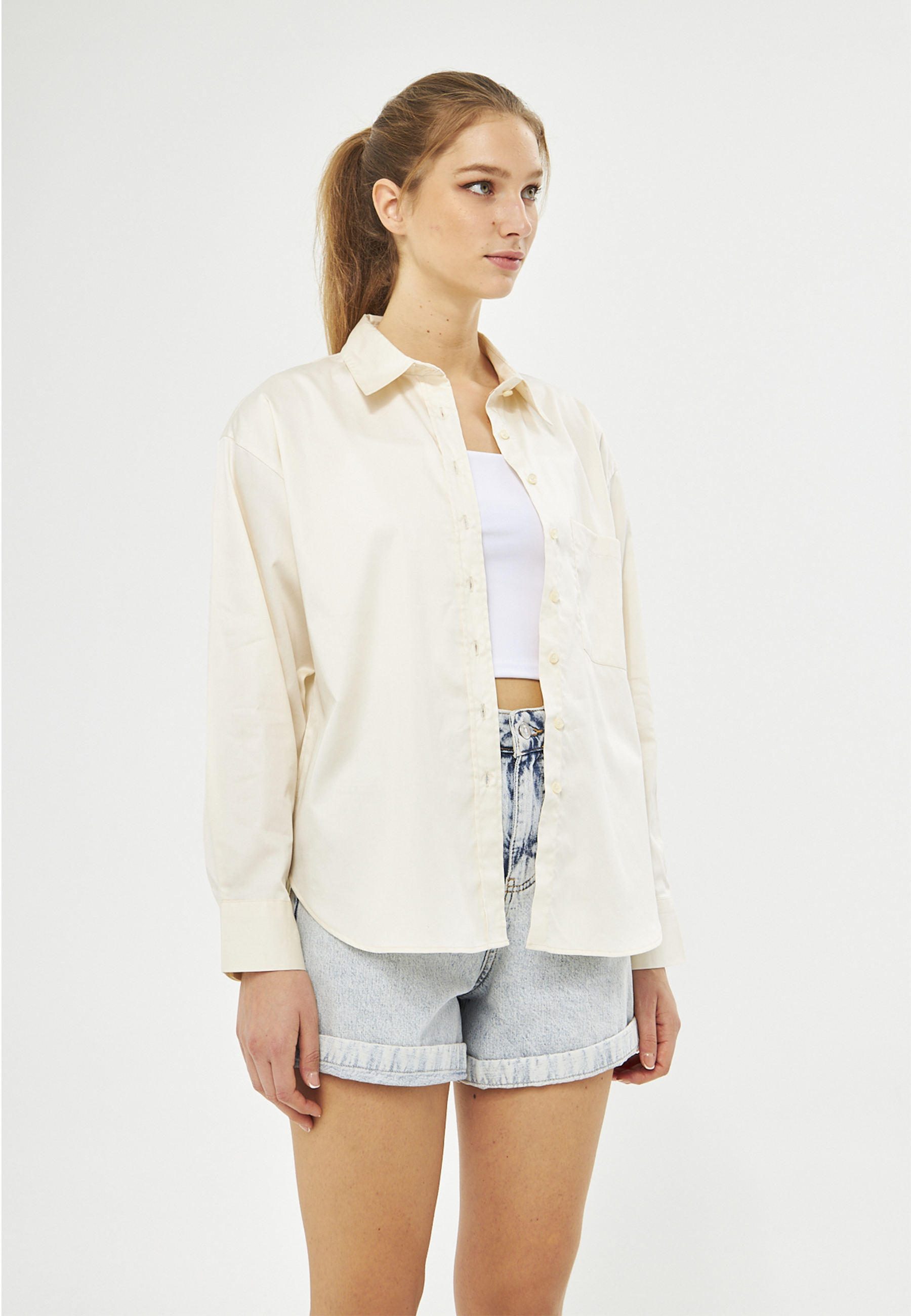 Mesfeno Oversize Loose Fit Basic Shirt Pocket Details