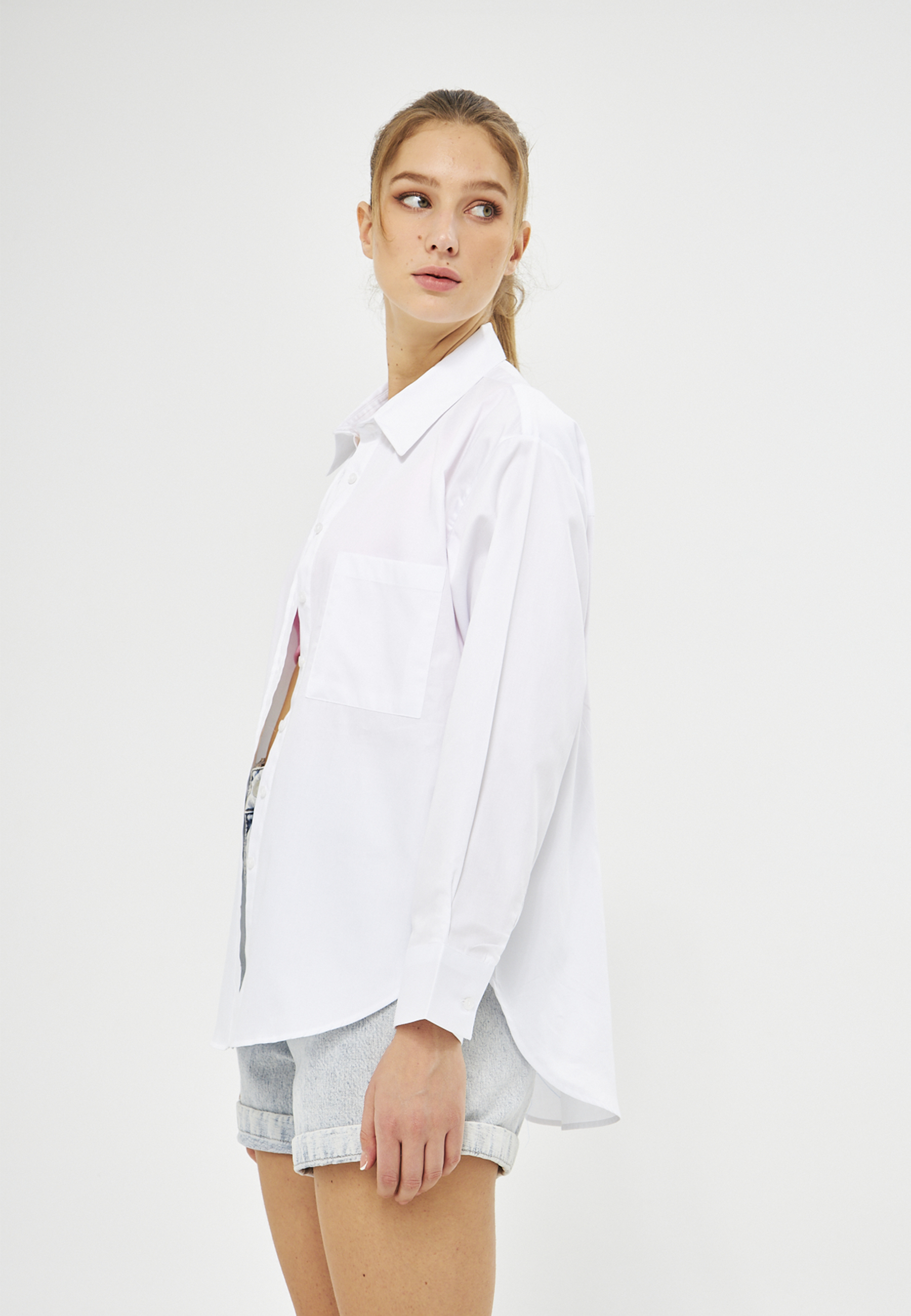 Mesfeno Oversize Loose Fit Basic Shirt Pocket Details