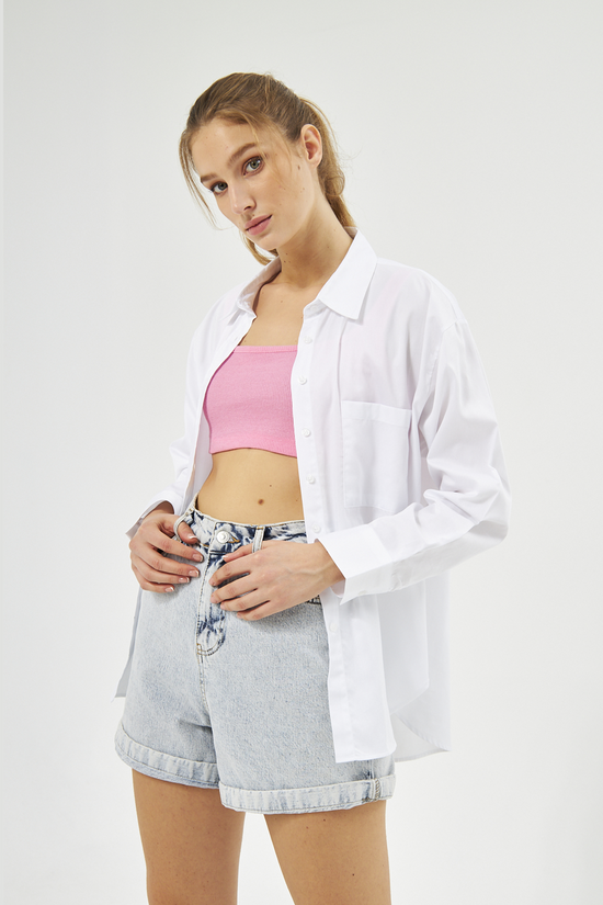 Mesfeno Oversize Loose Fit Basic Shirt Pocket Details