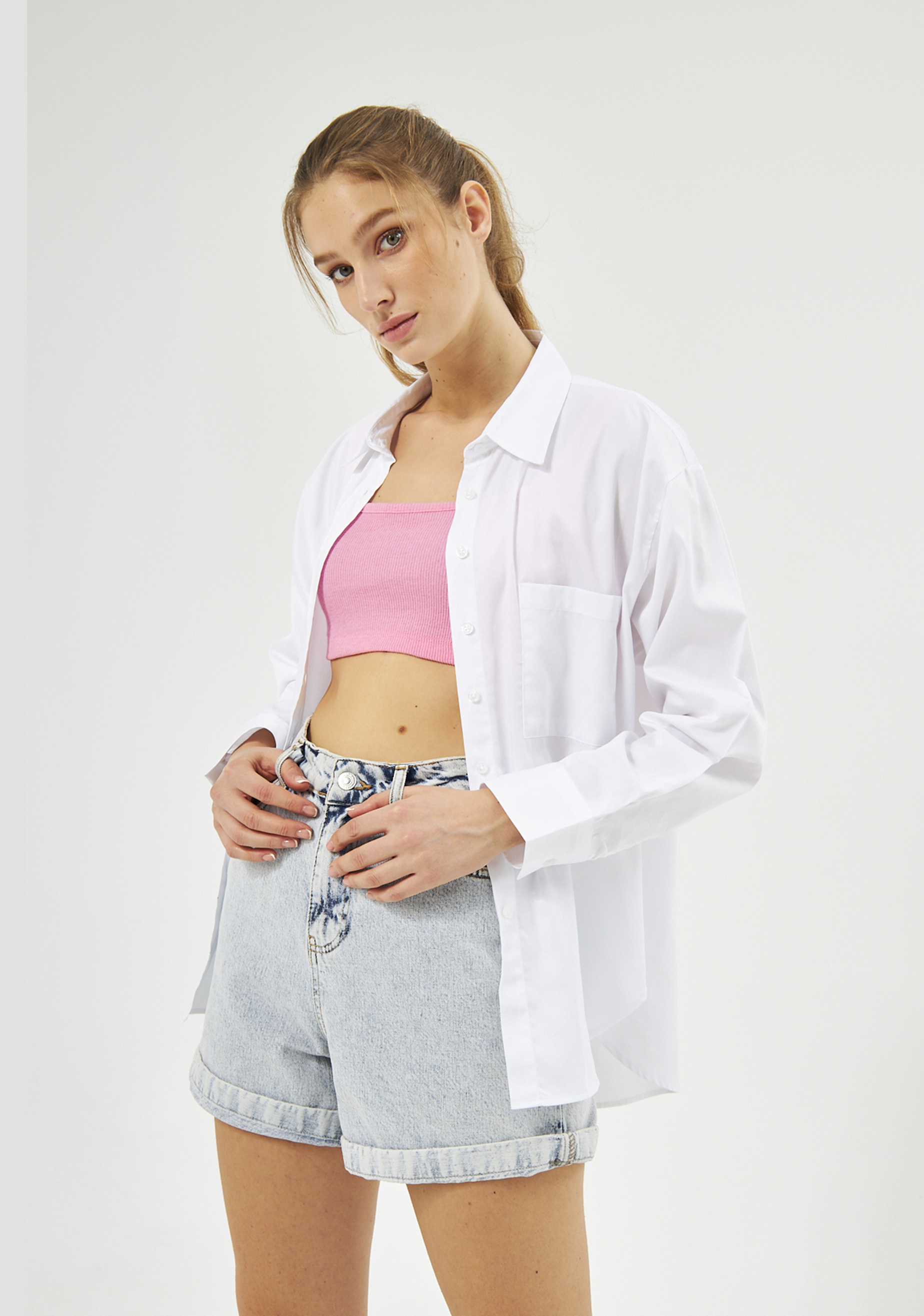 Mesfeno Oversize Loose Fit Basic Shirt Pocket Details