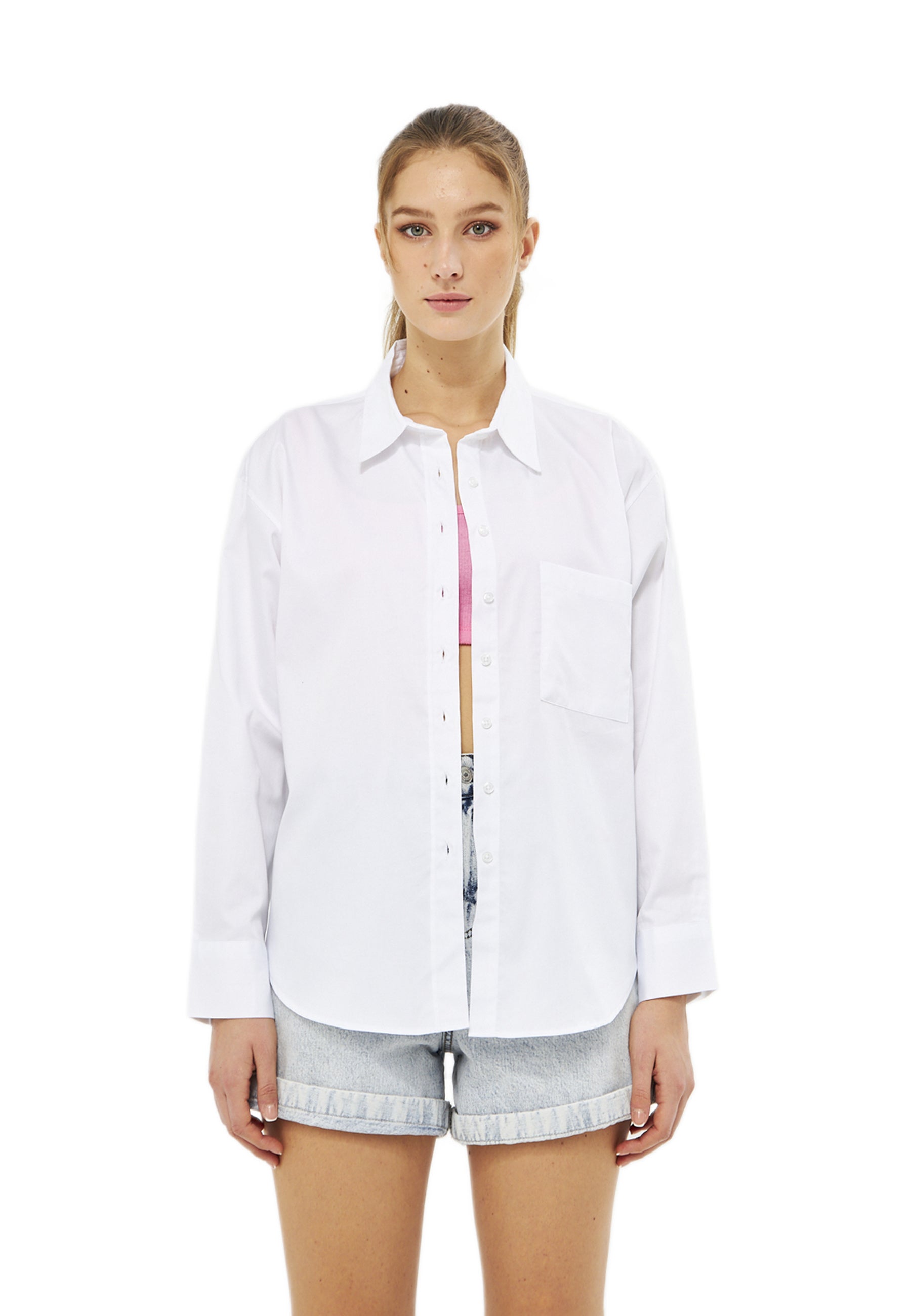 Mesfeno Oversize Loose Fit Basic Shirt Pocket Details