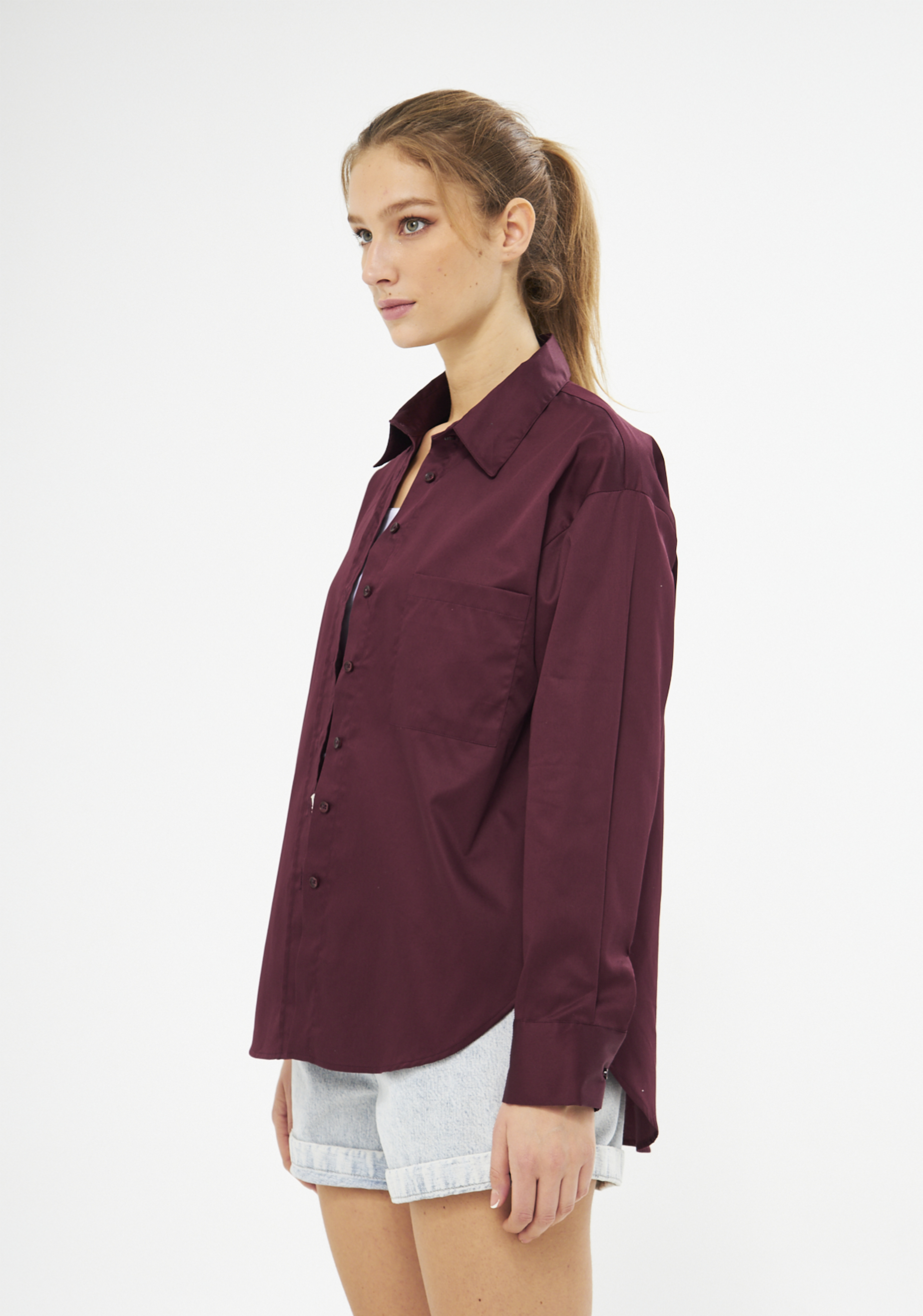 Mesfeno Oversize Loose Fit Basic Shirt Pocket Details