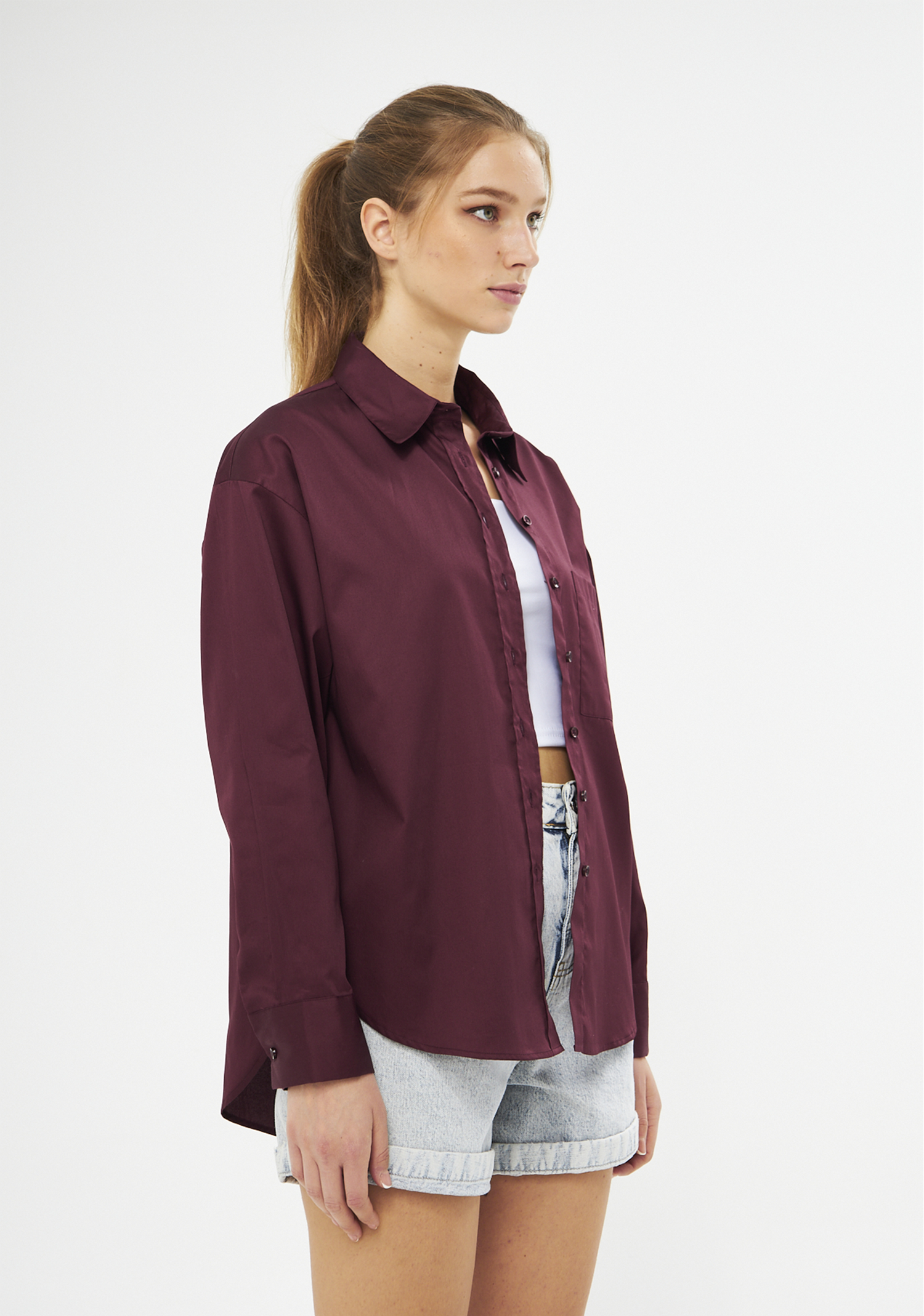 Mesfeno Oversize Loose Fit Basic Shirt Pocket Details