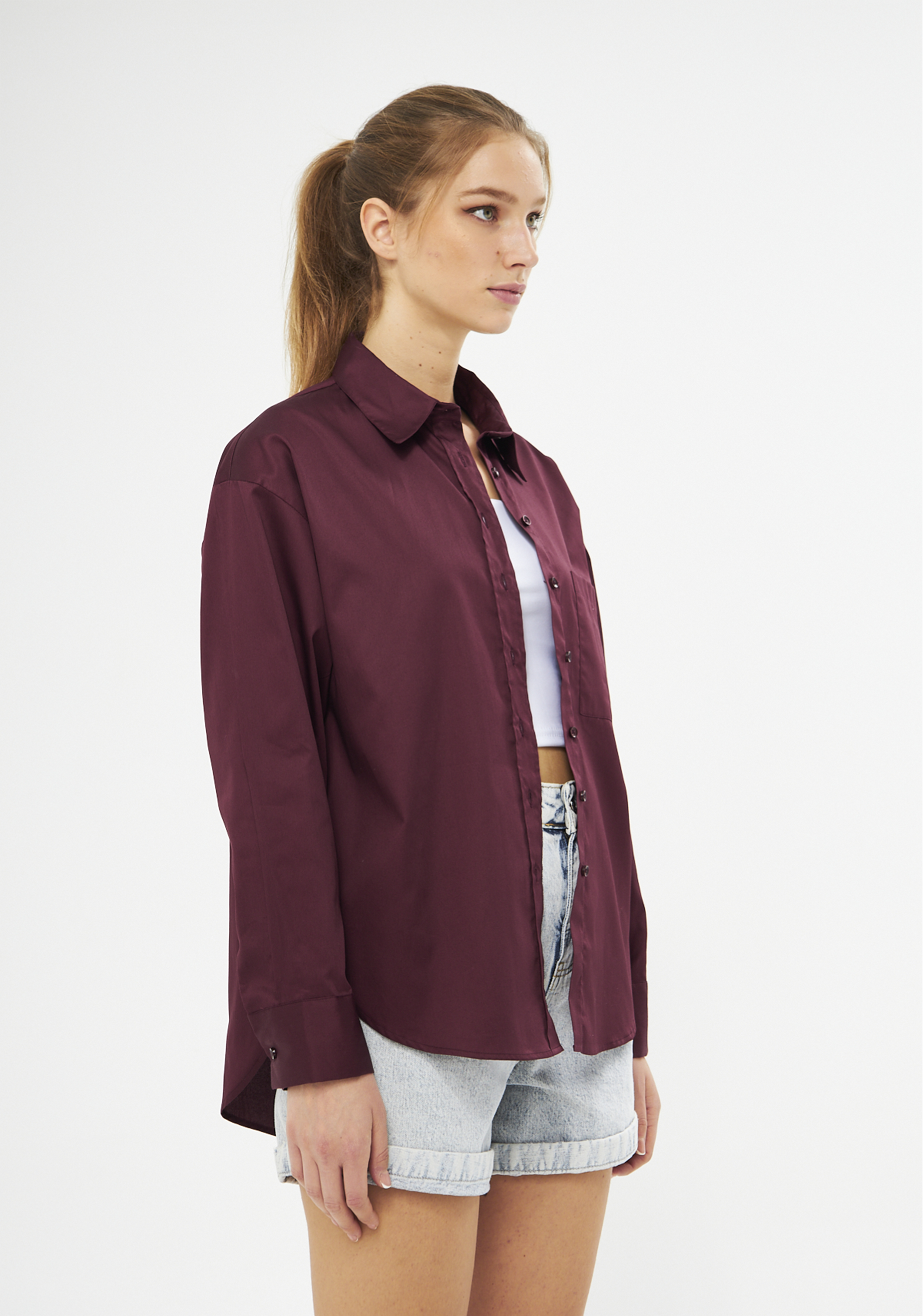 Mesfeno Oversize Loose Fit Basic Shirt Pocket Details