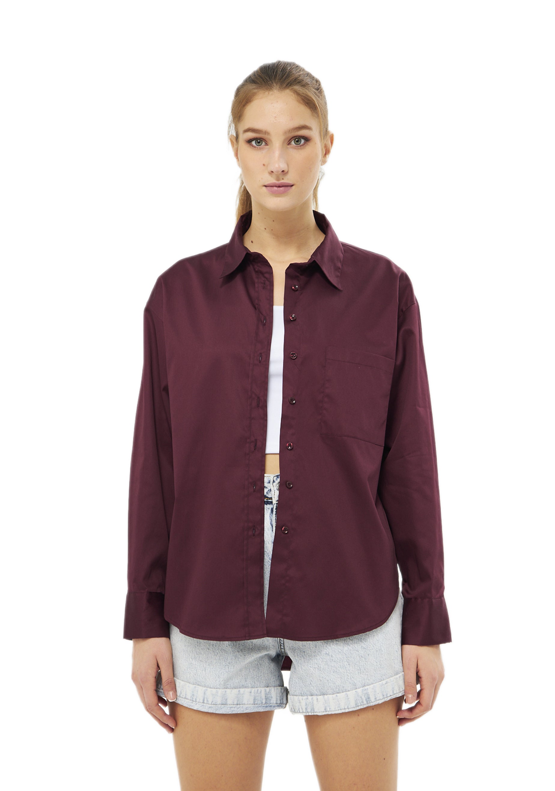 Mesfeno Oversize Loose Fit Basic Shirt Pocket Details