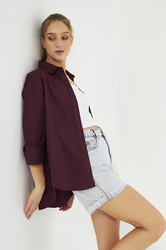 Mesfeno Oversize Loose Fit Basic Shirt Pocket Details