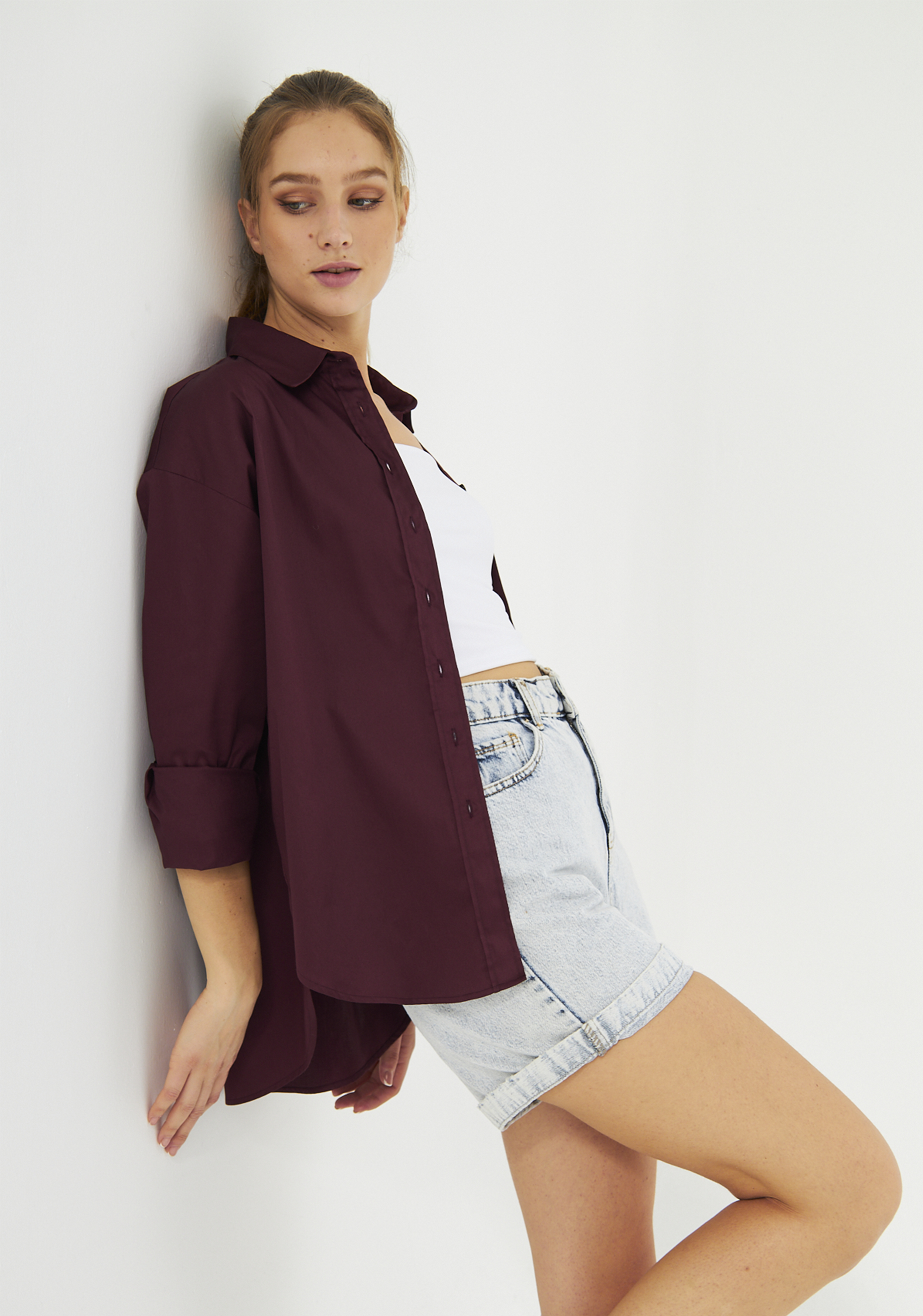 Mesfeno Oversize Loose Fit Basic Shirt Pocket Details