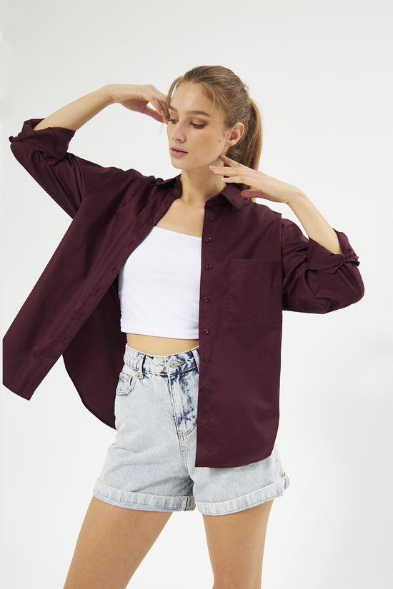 Mesfeno Oversize Loose Fit Basic Shirt Pocket Details