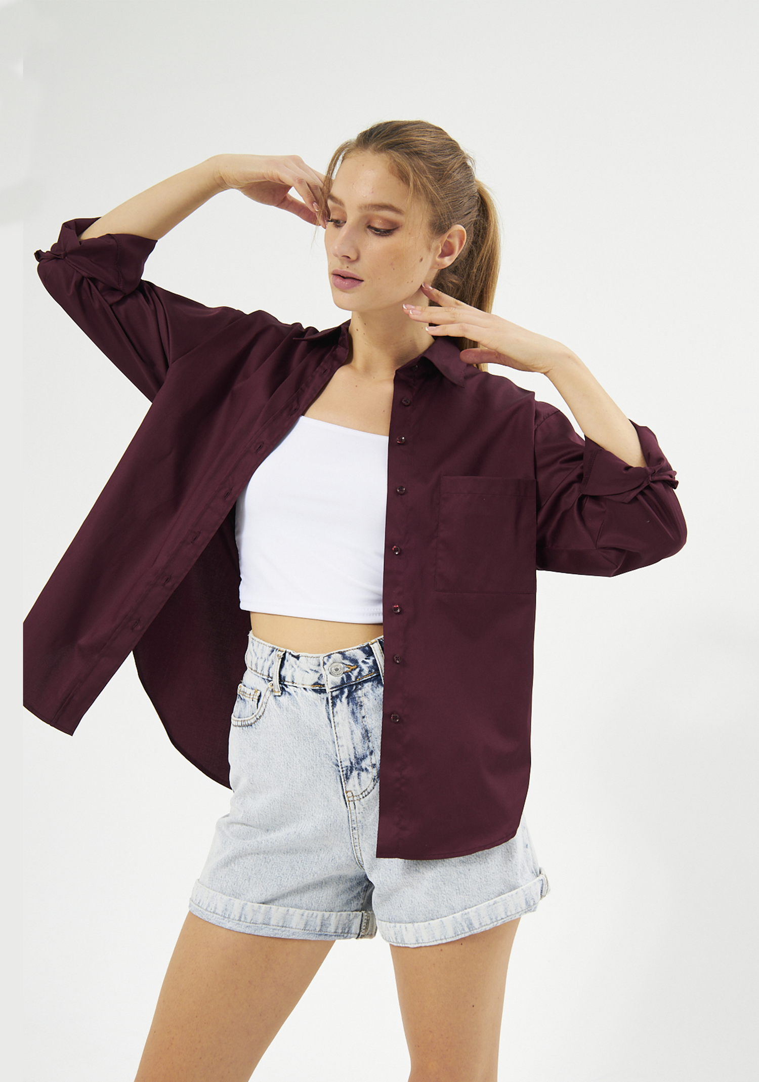Mesfeno Oversize Loose Fit Basic Shirt Pocket Details