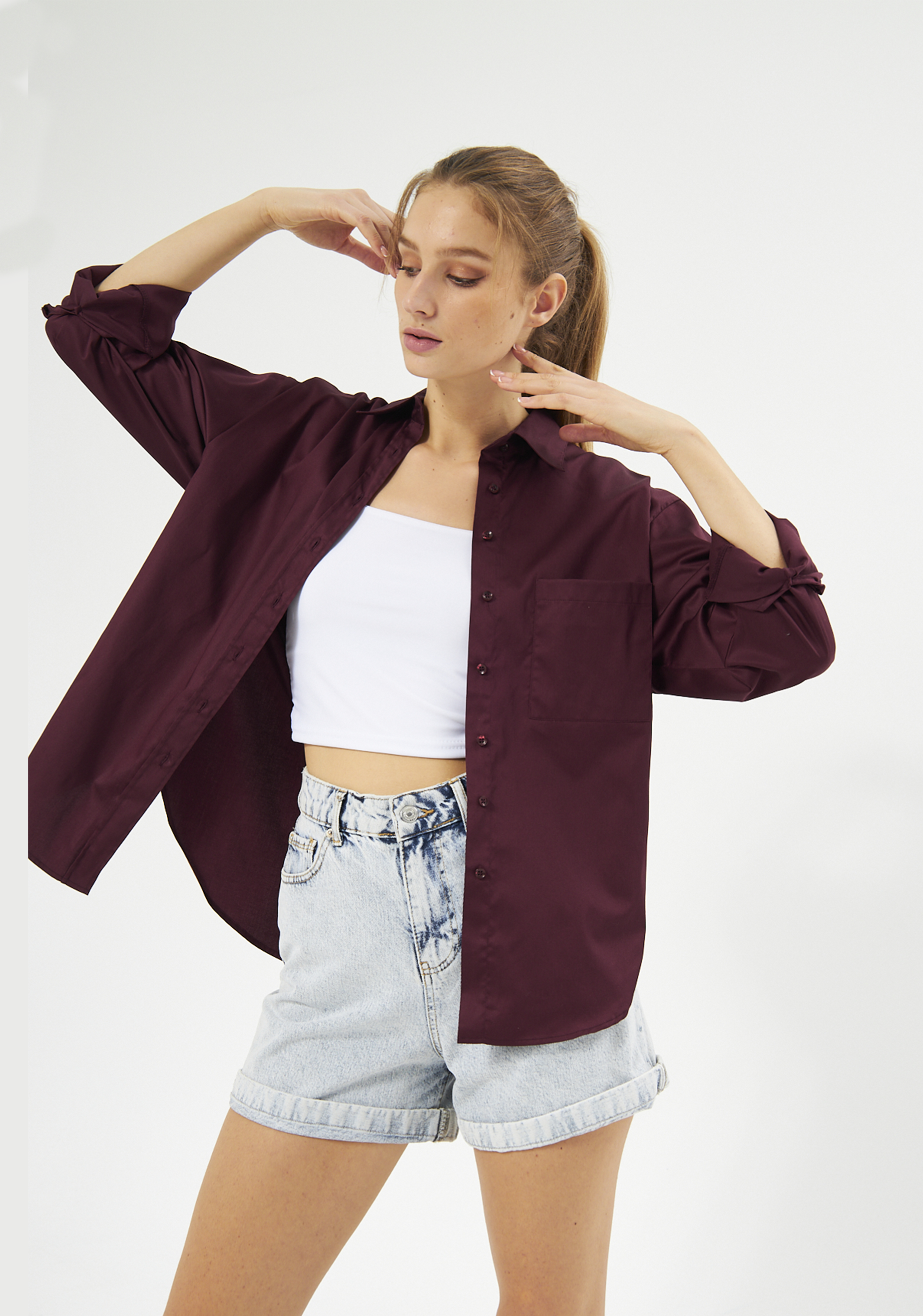 Mesfeno Oversize Loose Fit Basic Shirt Pocket Details