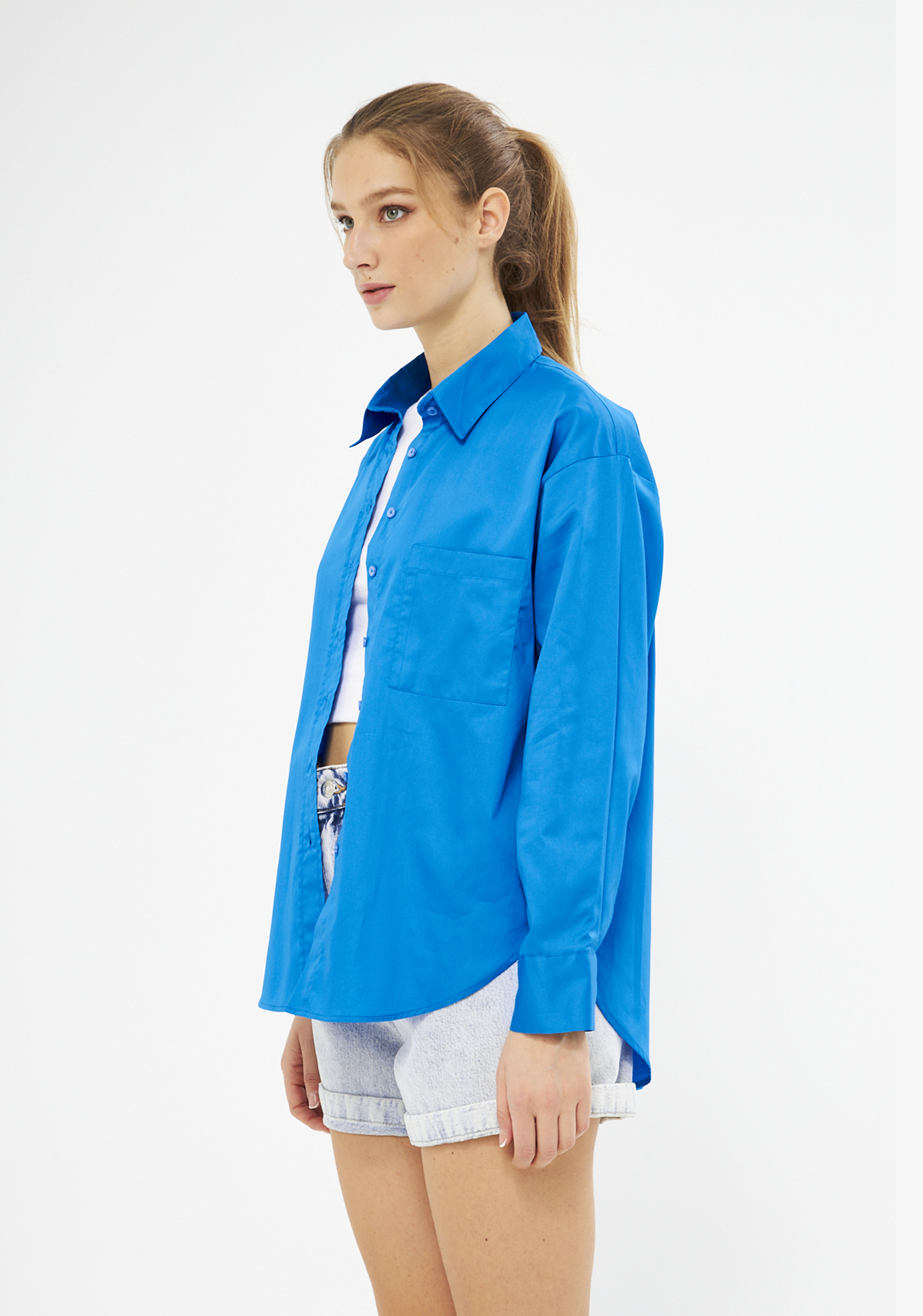 Mesfeno Oversize Loose Fit Basic Shirt Pocket Details