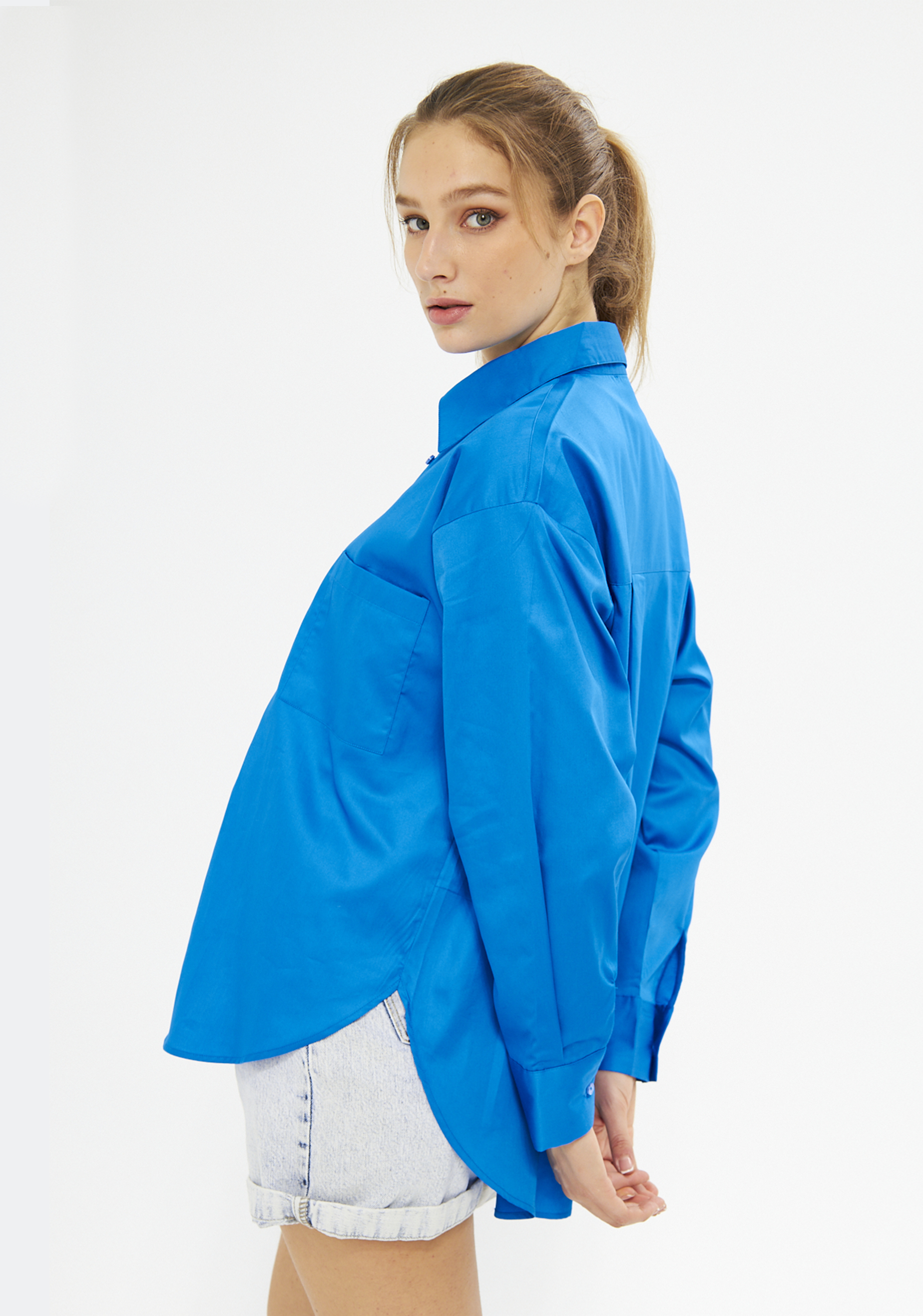 Mesfeno Oversize Loose Fit Basic Shirt Pocket Details