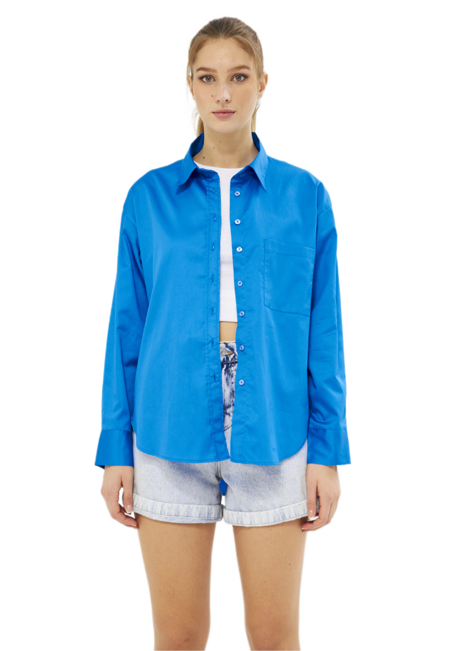 Mesfeno Oversize Loose Fit Basic Shirt Pocket Details