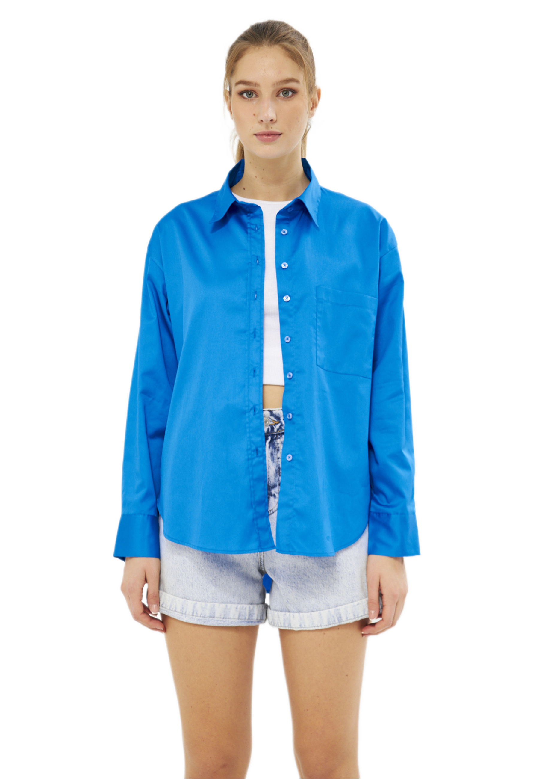 Mesfeno Oversize Loose Fit Basic Shirt Pocket Details