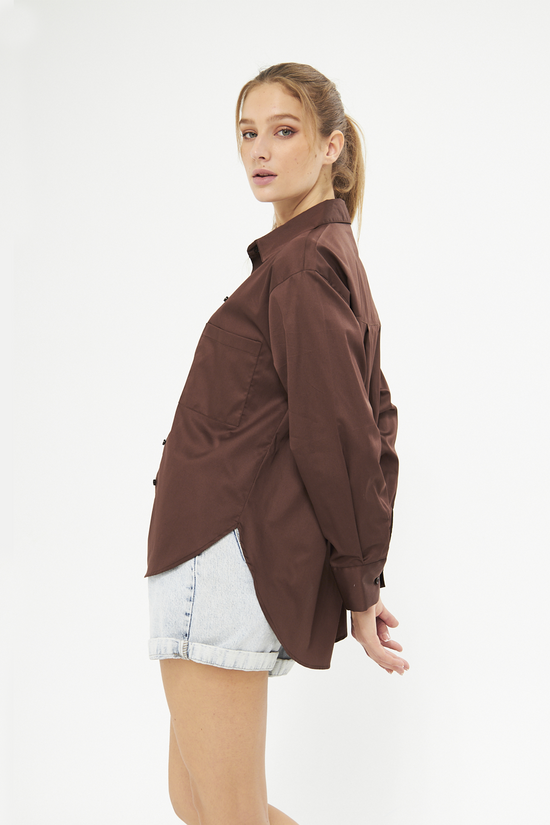 Mesfeno Oversize Loose Fit Basic Shirt Pocket Details