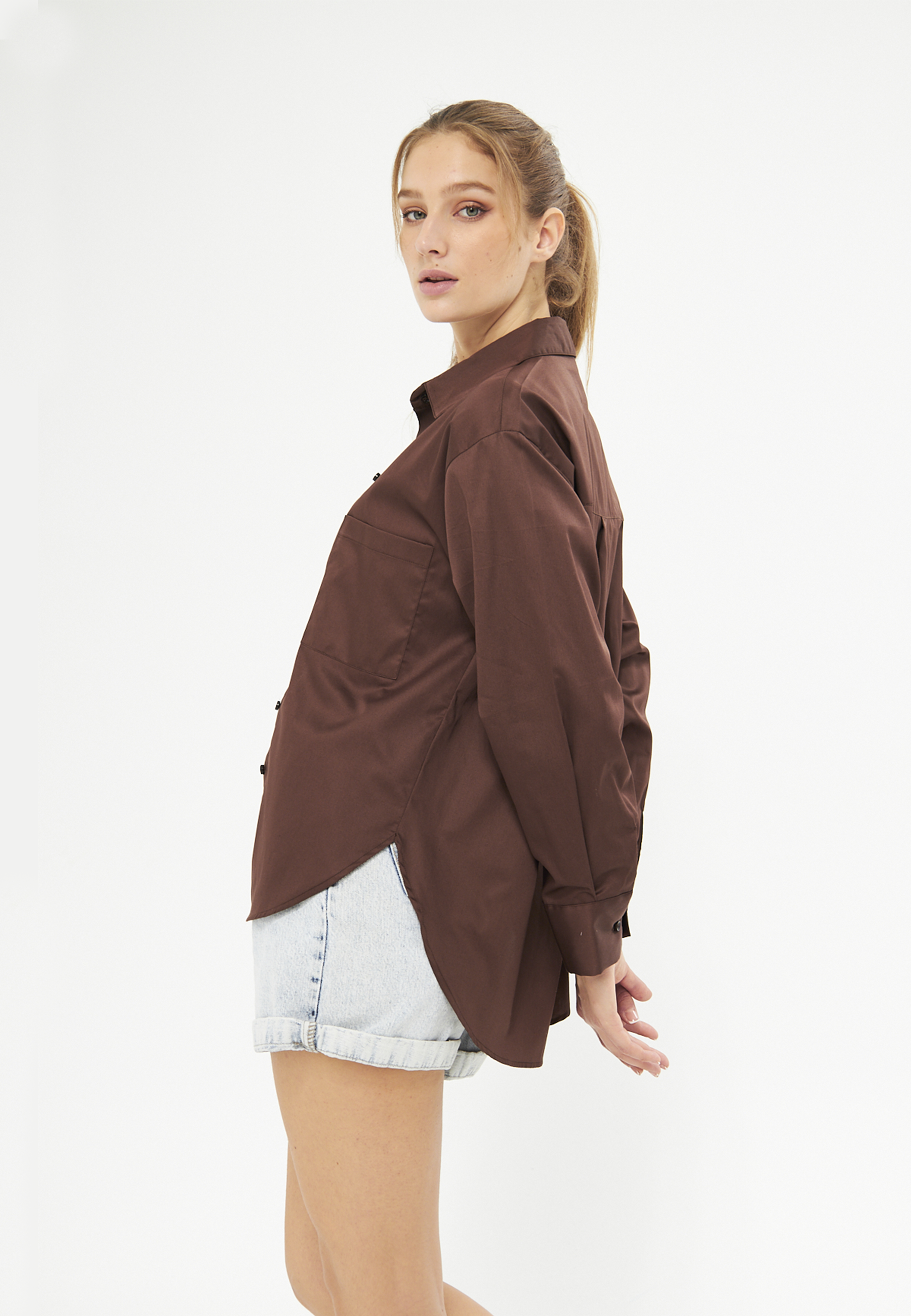 Mesfeno Oversize Loose Fit Basic Shirt Pocket Details