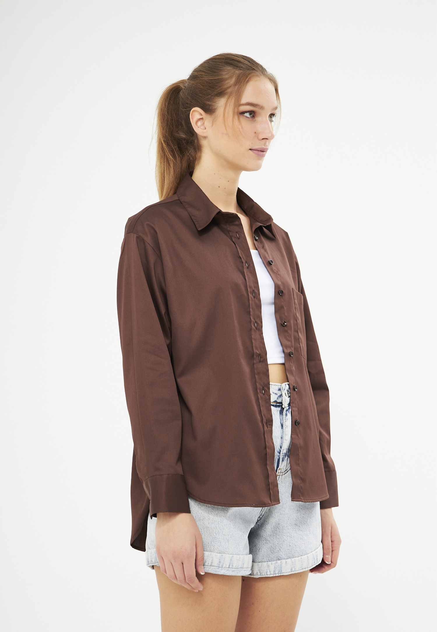 Mesfeno Oversize Loose Fit Basic Shirt Pocket Details