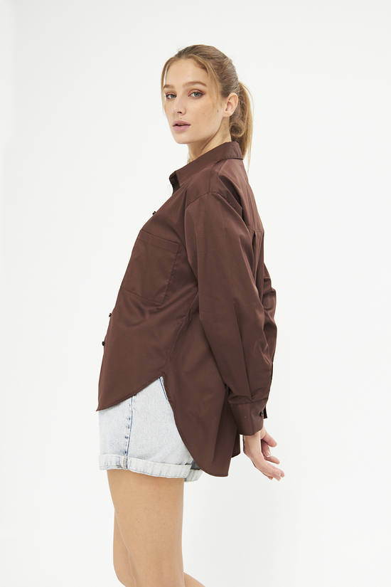 Mesfeno Oversize Loose Fit Basic Shirt Pocket Details