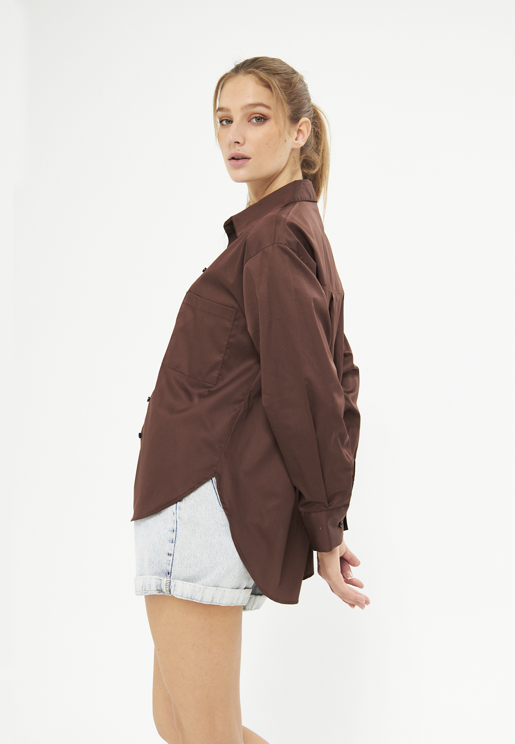 Mesfeno Oversize Loose Fit Basic Shirt Pocket Details