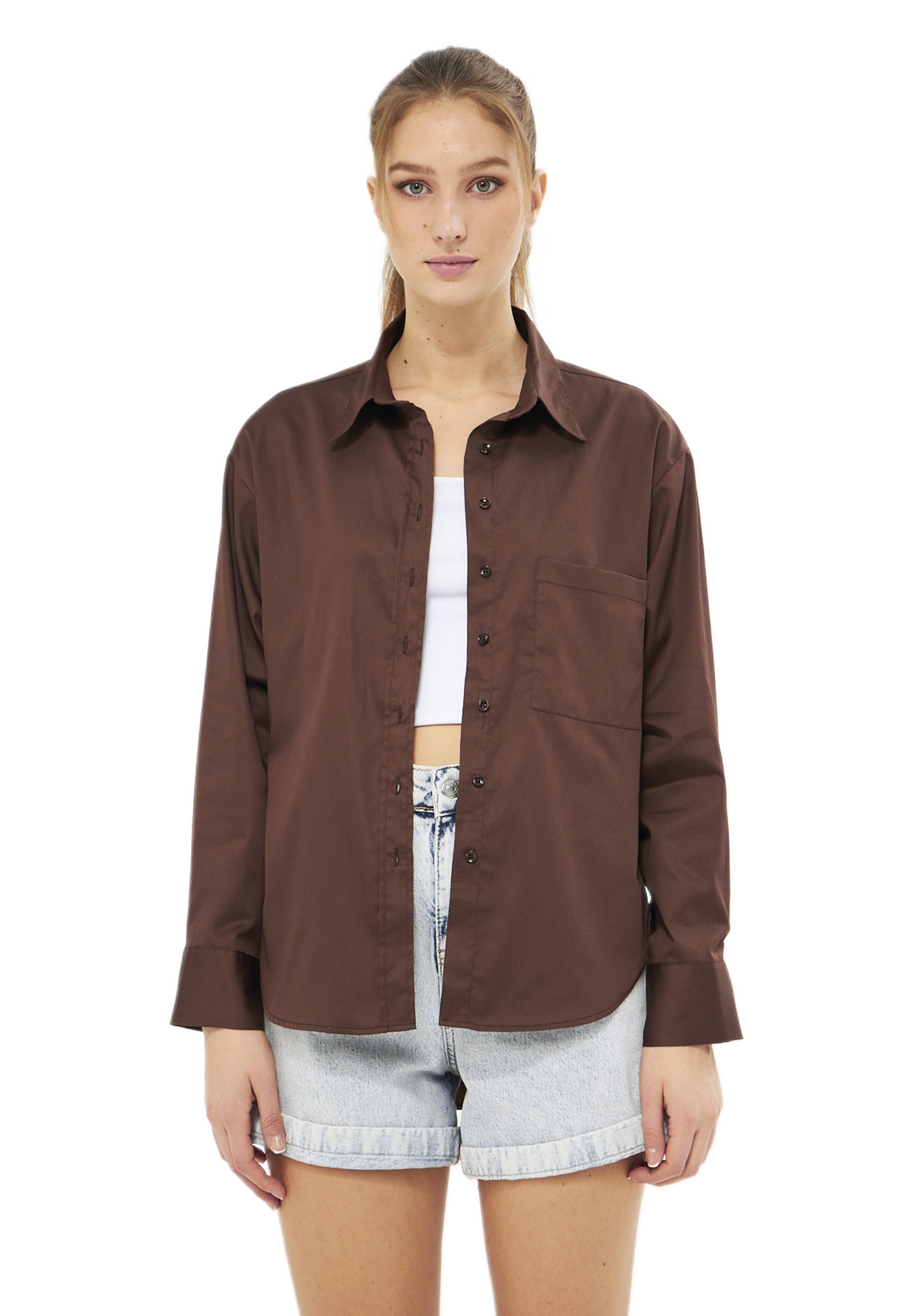 Mesfeno Oversize Loose Fit Basic Shirt Pocket Details