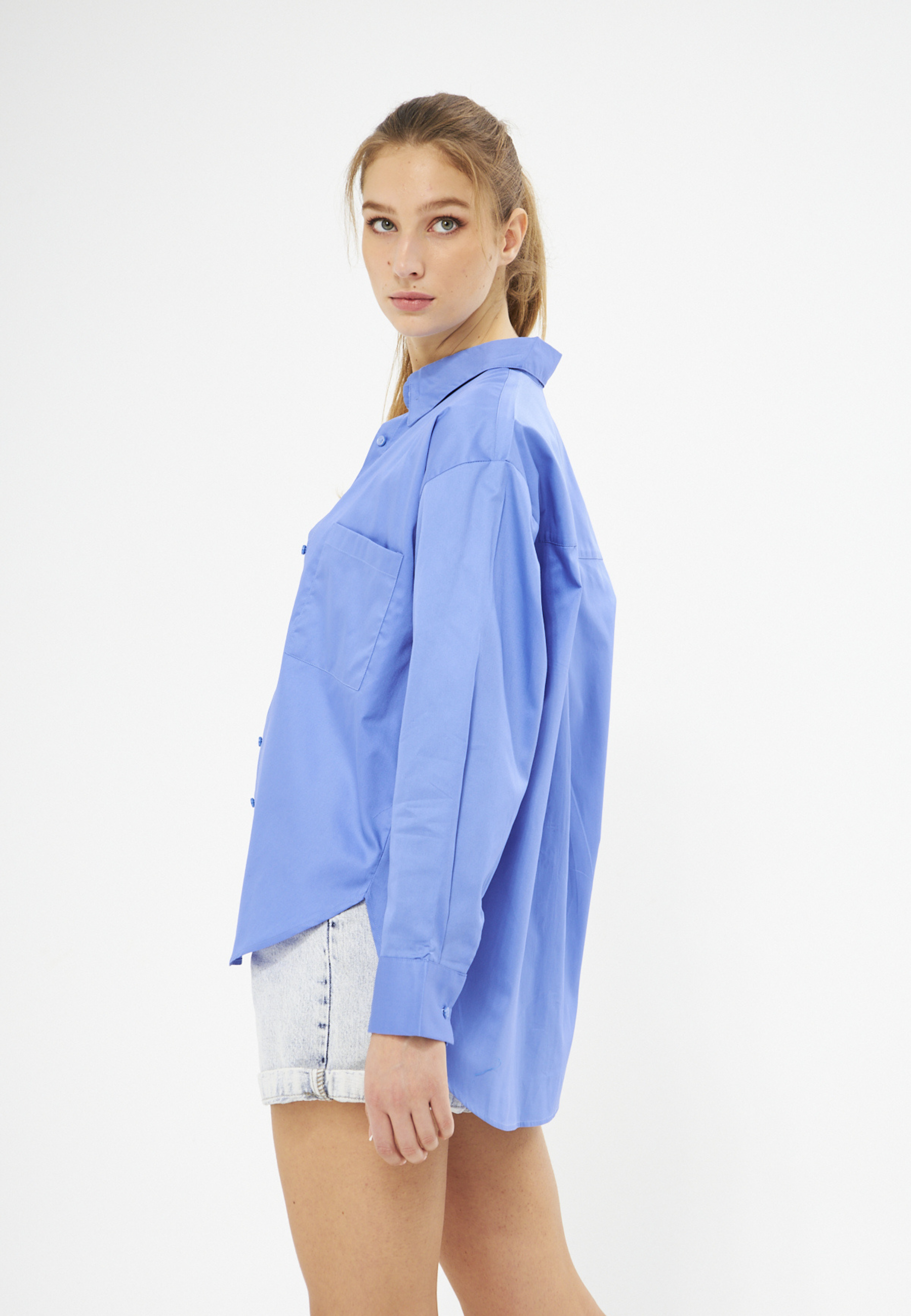 Mesfeno Oversize Loose Fit Basic Shirt Pocket Details