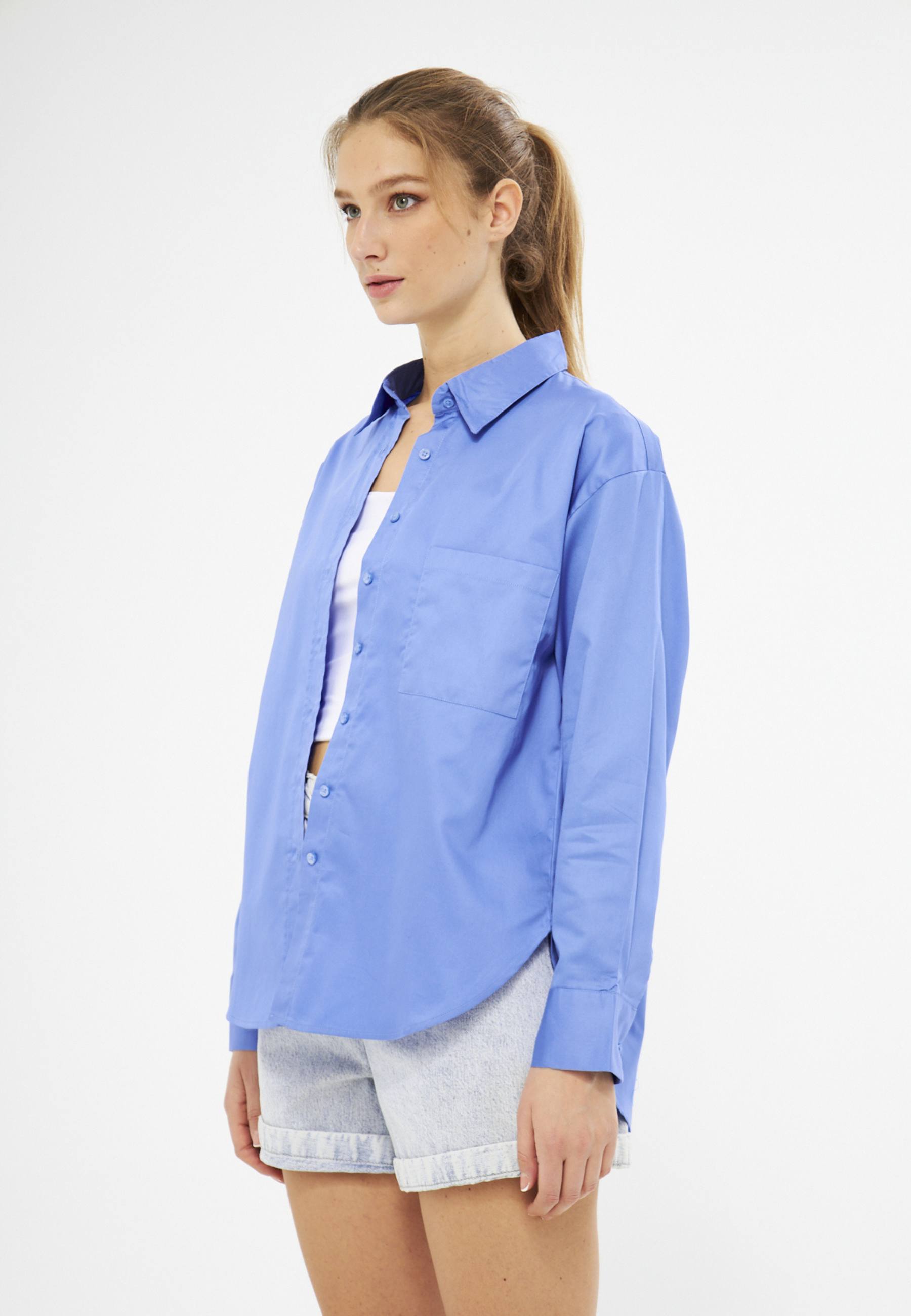 Mesfeno Oversize Loose Fit Basic Shirt Pocket Details