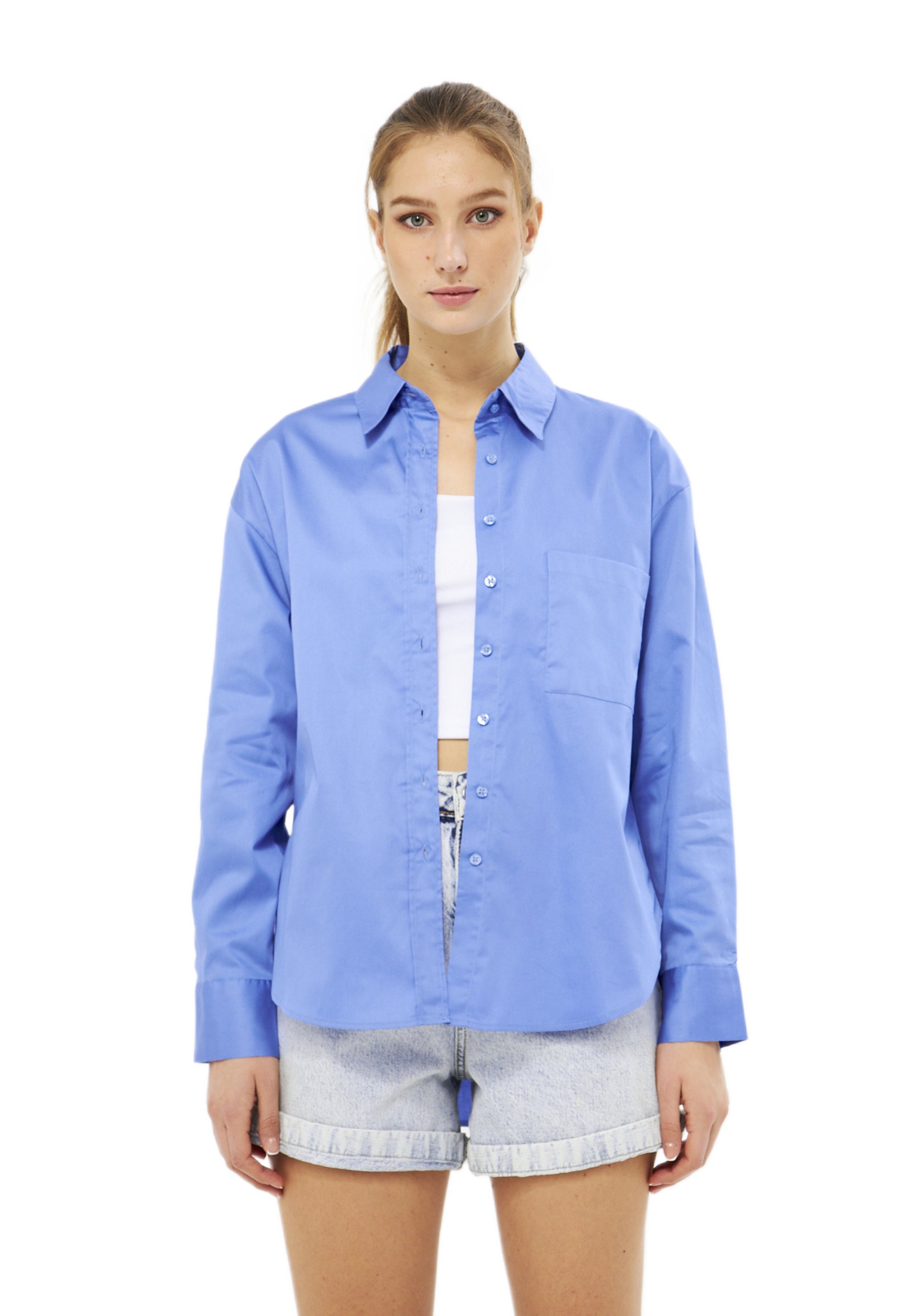 Mesfeno Oversize Loose Fit Basic Shirt Pocket Details